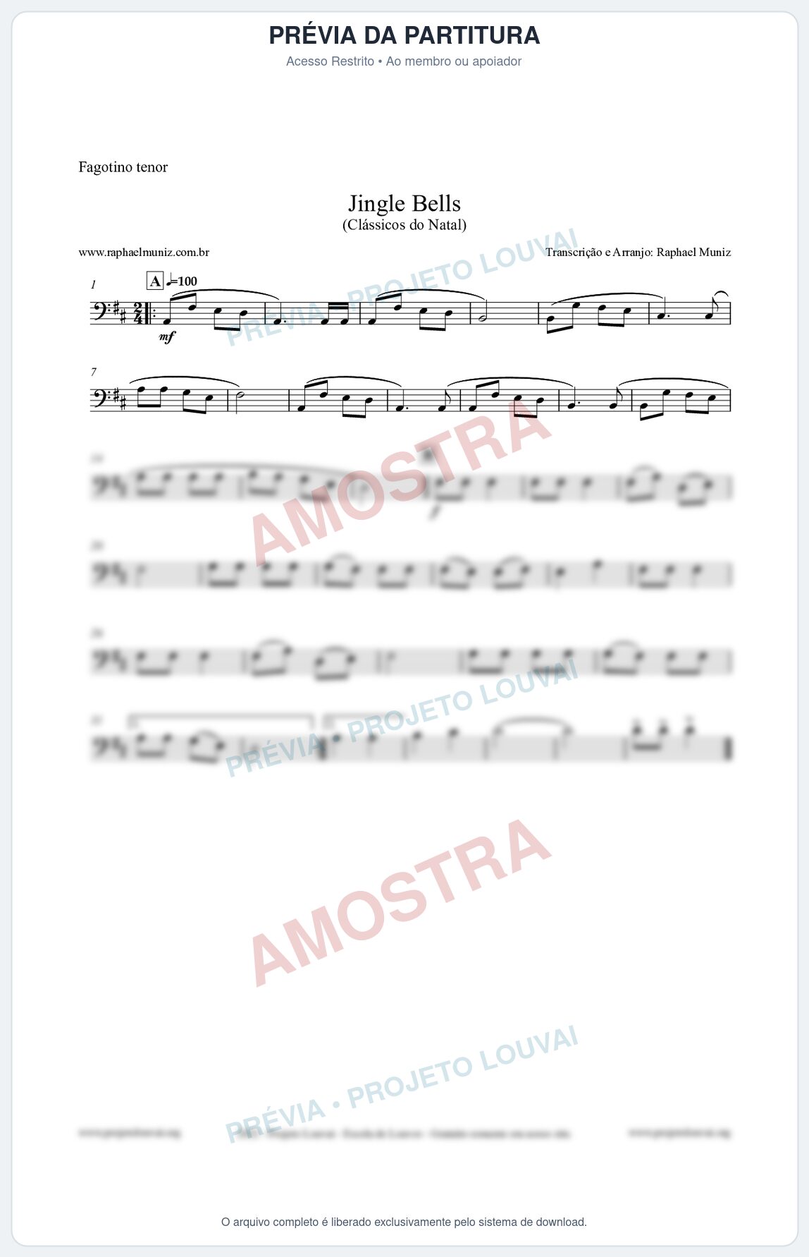 Prévia protegida da primeira página da partitura Partitura para Fagotino tenor - Jingle Bells (Bate o Sino) - Músicas de Natal
