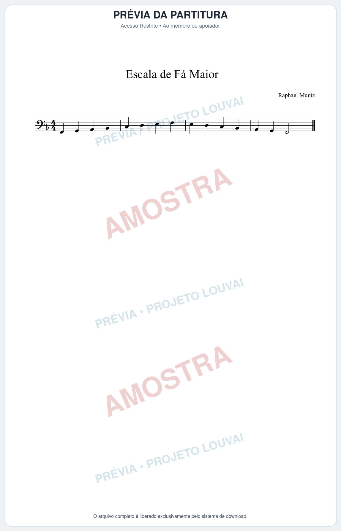 Prévia protegida da primeira página da partitura Partitura da música Escala de Fá Maior - Técnica Musical - Tom F