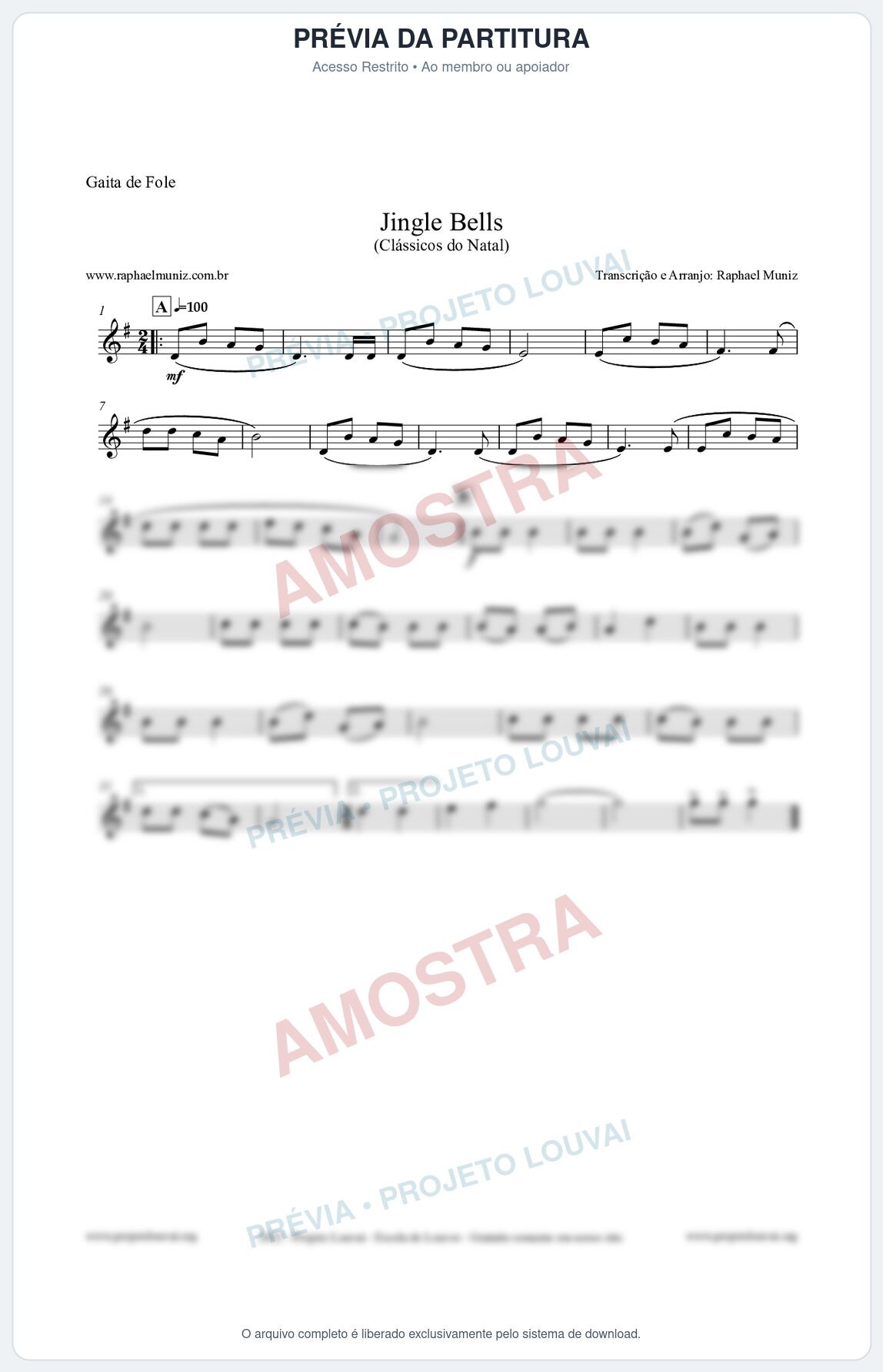 Prévia protegida da primeira página da partitura Partitura para Gaita de Fole - Jingle Bells (Bate o Sino) - Músicas de Natal