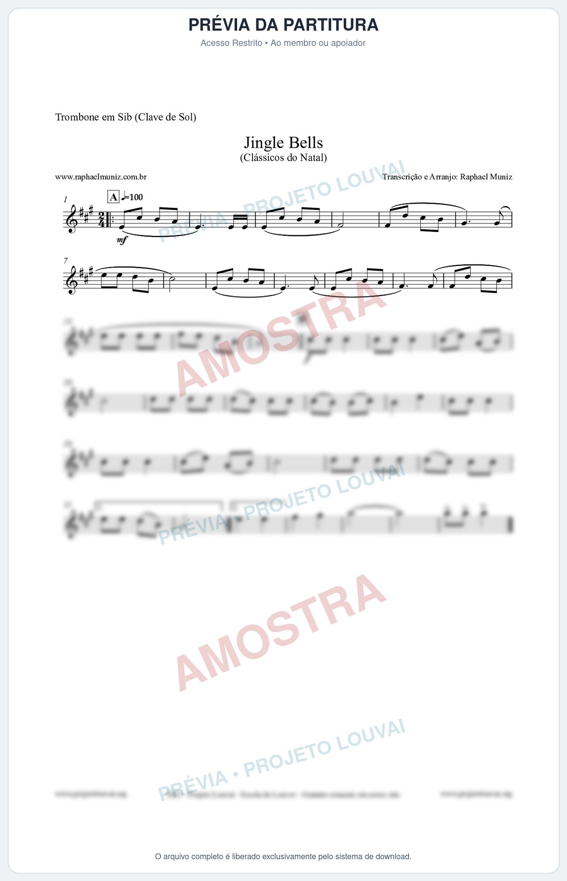 Prévia protegida da primeira página da partitura Partitura para Trombone em Sib (Clave de Sol) - Jingle Bells (Bate o Sino) - Músicas de Natal