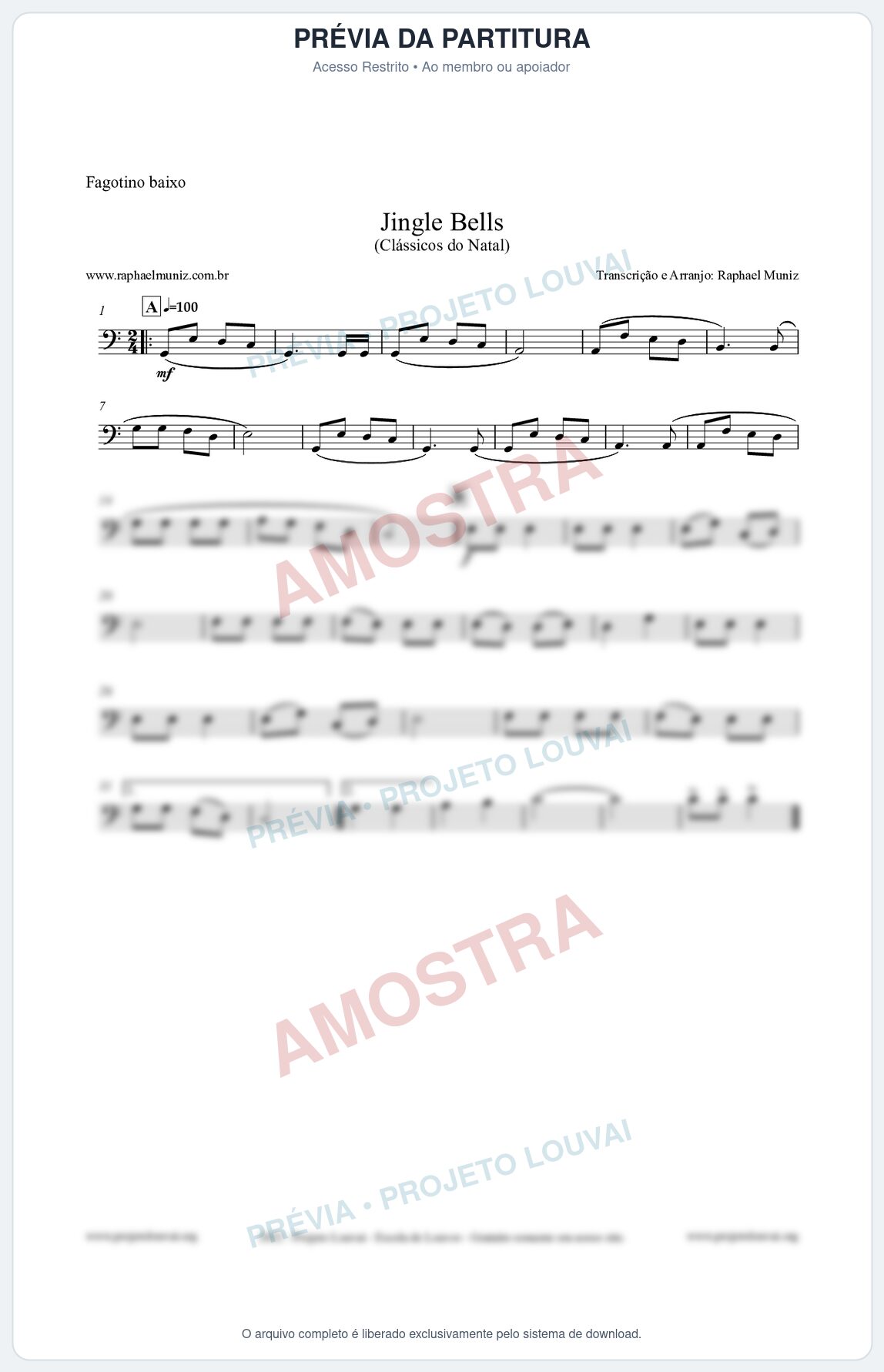 Prévia protegida da primeira página da partitura Partitura para Fagotino baixo - Jingle Bells (Bate o Sino) - Músicas de Natal