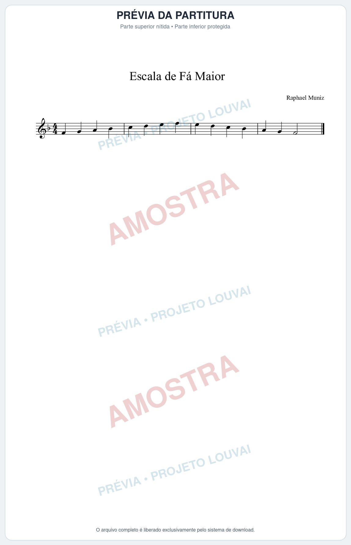 Prévia protegida da primeira página da partitura Partitura da música Escala de Fá Maior - Técnica Musical - Tom F