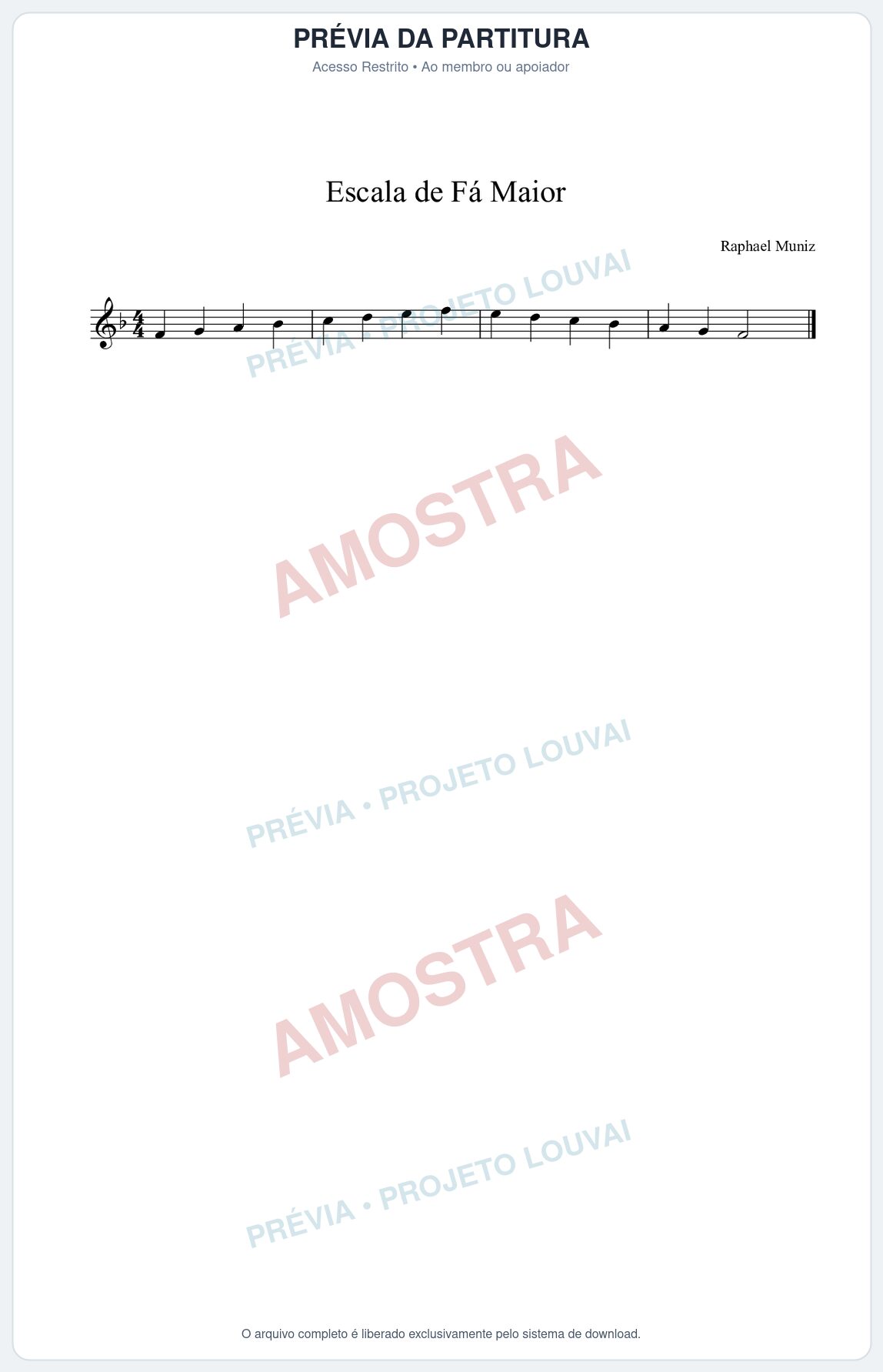 Prévia protegida da primeira página da partitura Partitura da música Escala de Fá Maior - Técnica Musical - Tom F