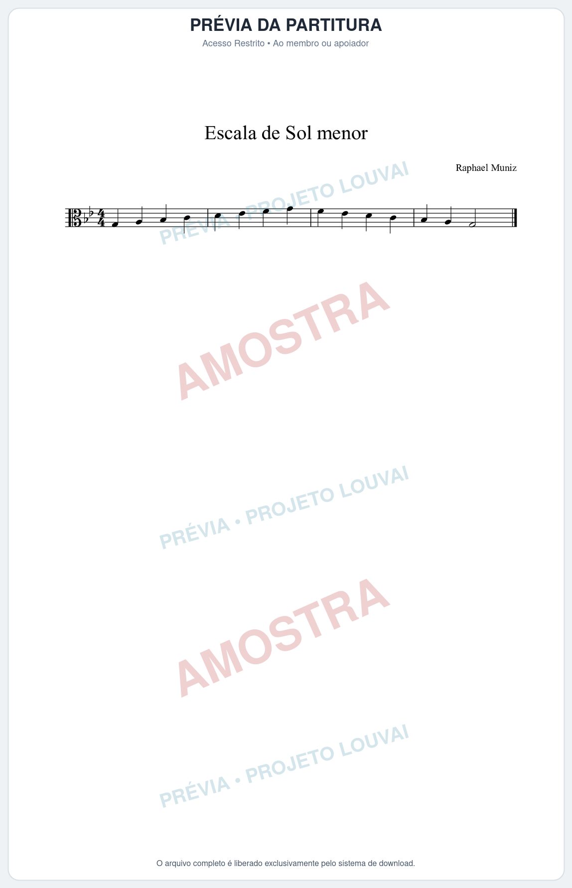 Prévia protegida da primeira página da partitura Partitura da música Escala de G menor - Técnica Musical - Tom Gm