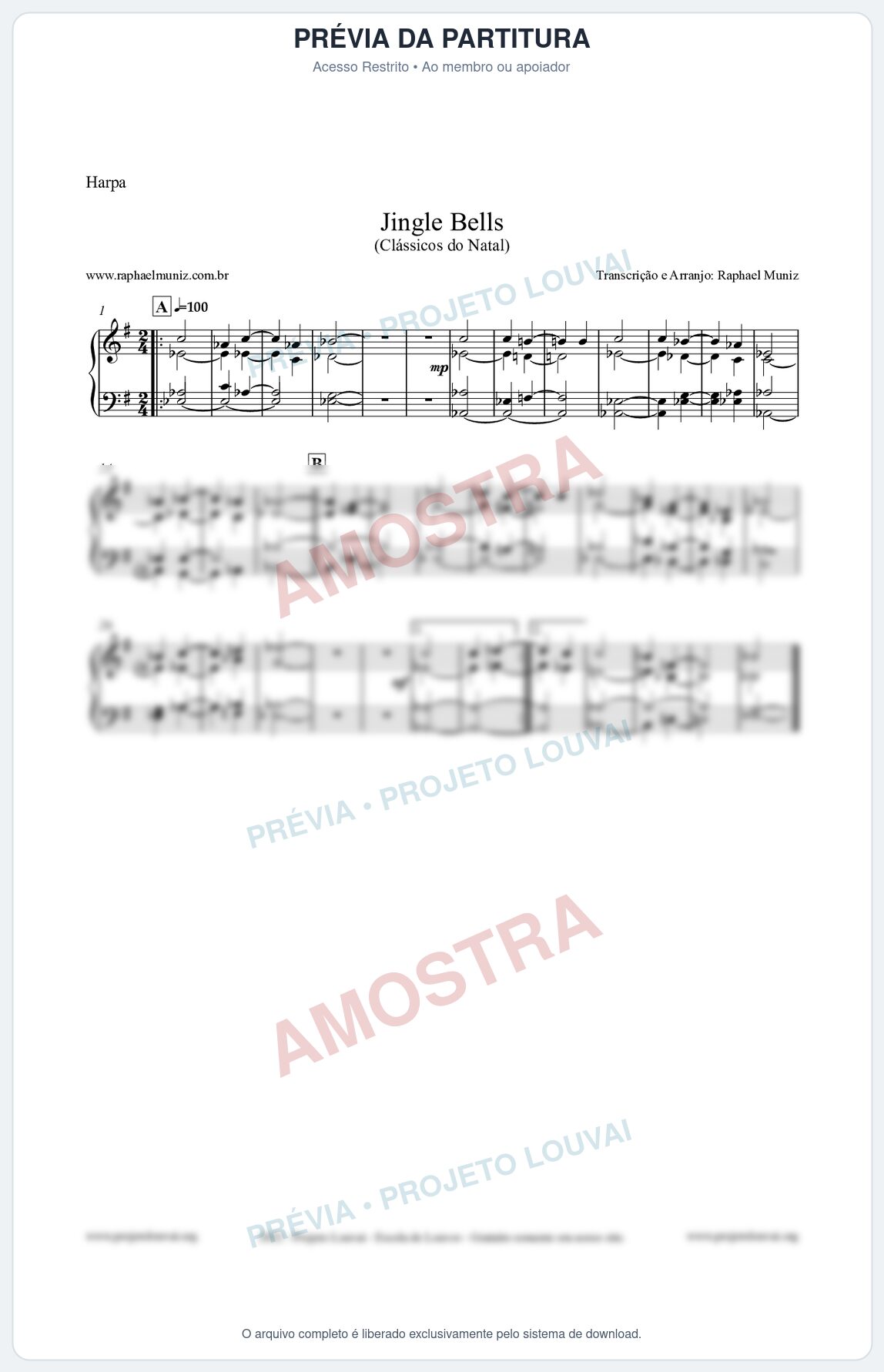 Prévia protegida da primeira página da partitura Partitura para Harpa - Jingle Bells (Bate o Sino) - Músicas de Natal