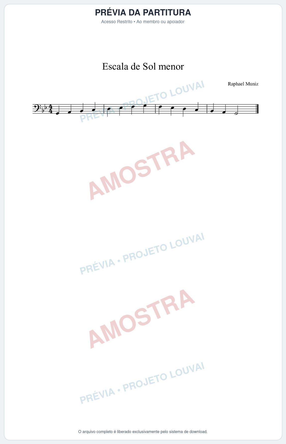 Prévia protegida da primeira página da partitura Partitura da música Escala de G menor - Técnica Musical - Tom Gm