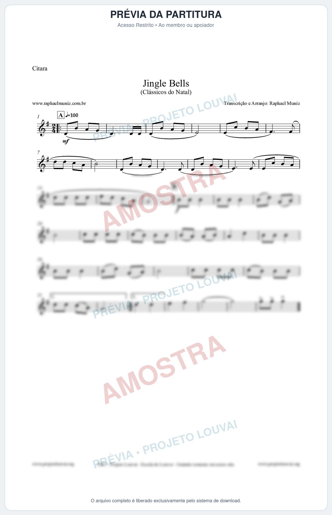 Prévia protegida da primeira página da partitura Partitura para Cítara - Jingle Bells (Bate o Sino) - Músicas de Natal