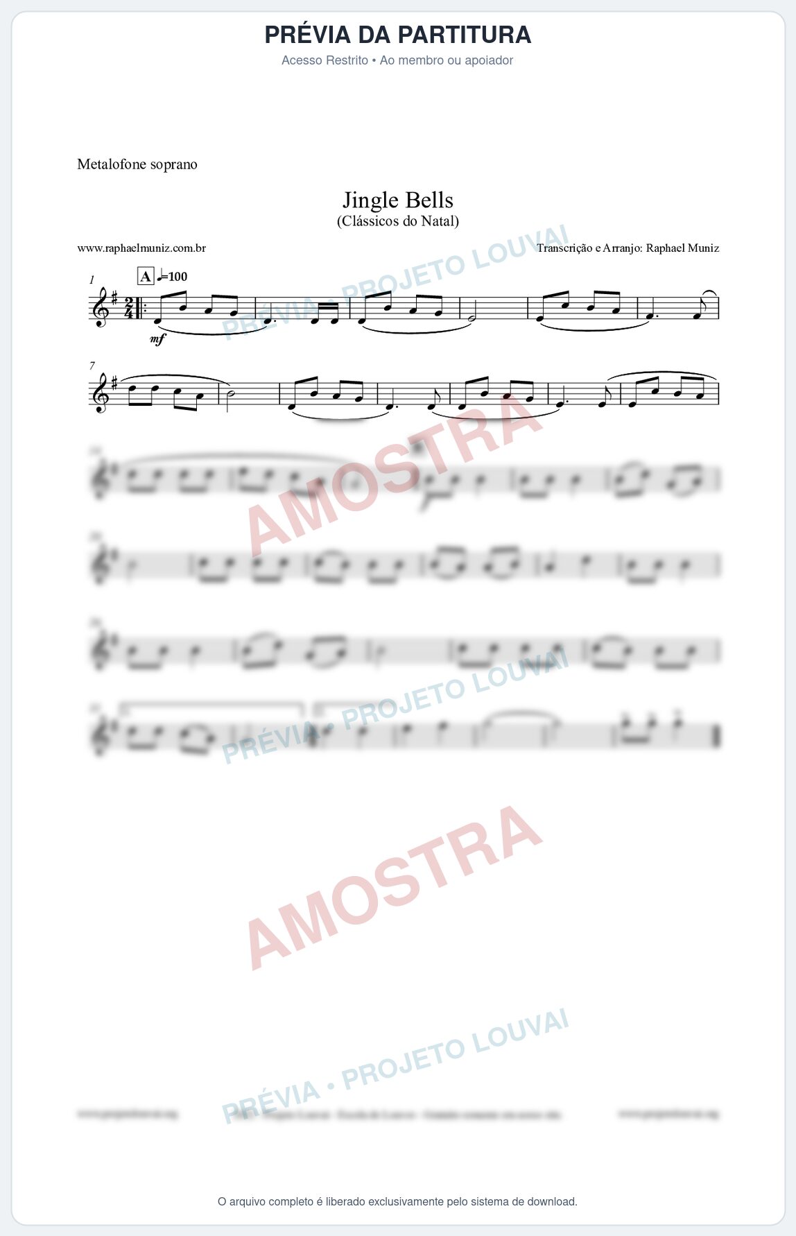 Prévia protegida da primeira página da partitura Partitura para Metalofone soprano - Jingle Bells (Bate o Sino) - Músicas de Natal