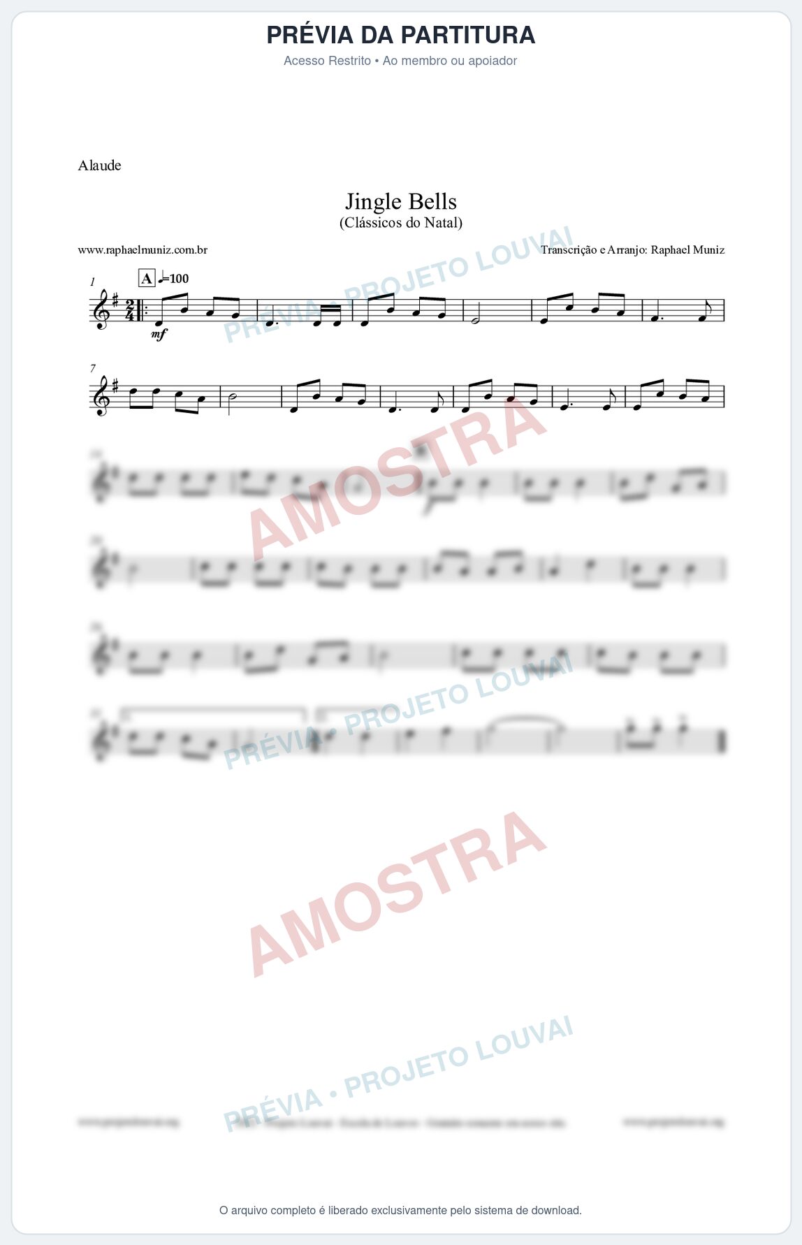 Prévia protegida da primeira página da partitura Partitura para Alaúde - Jingle Bells (Bate o Sino) - Músicas de Natal