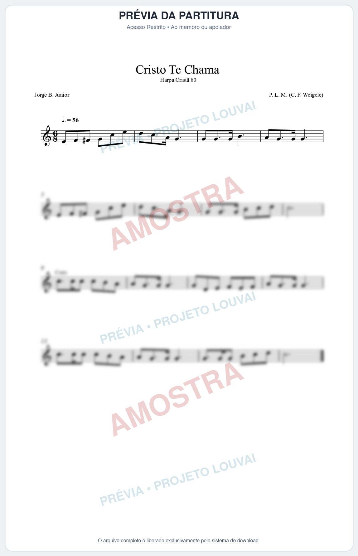 Prévia protegida da primeira página da partitura Partitura da música Cristo Te Chama (Harpa Cristã nº80) - Harpa Cristã - Tom C