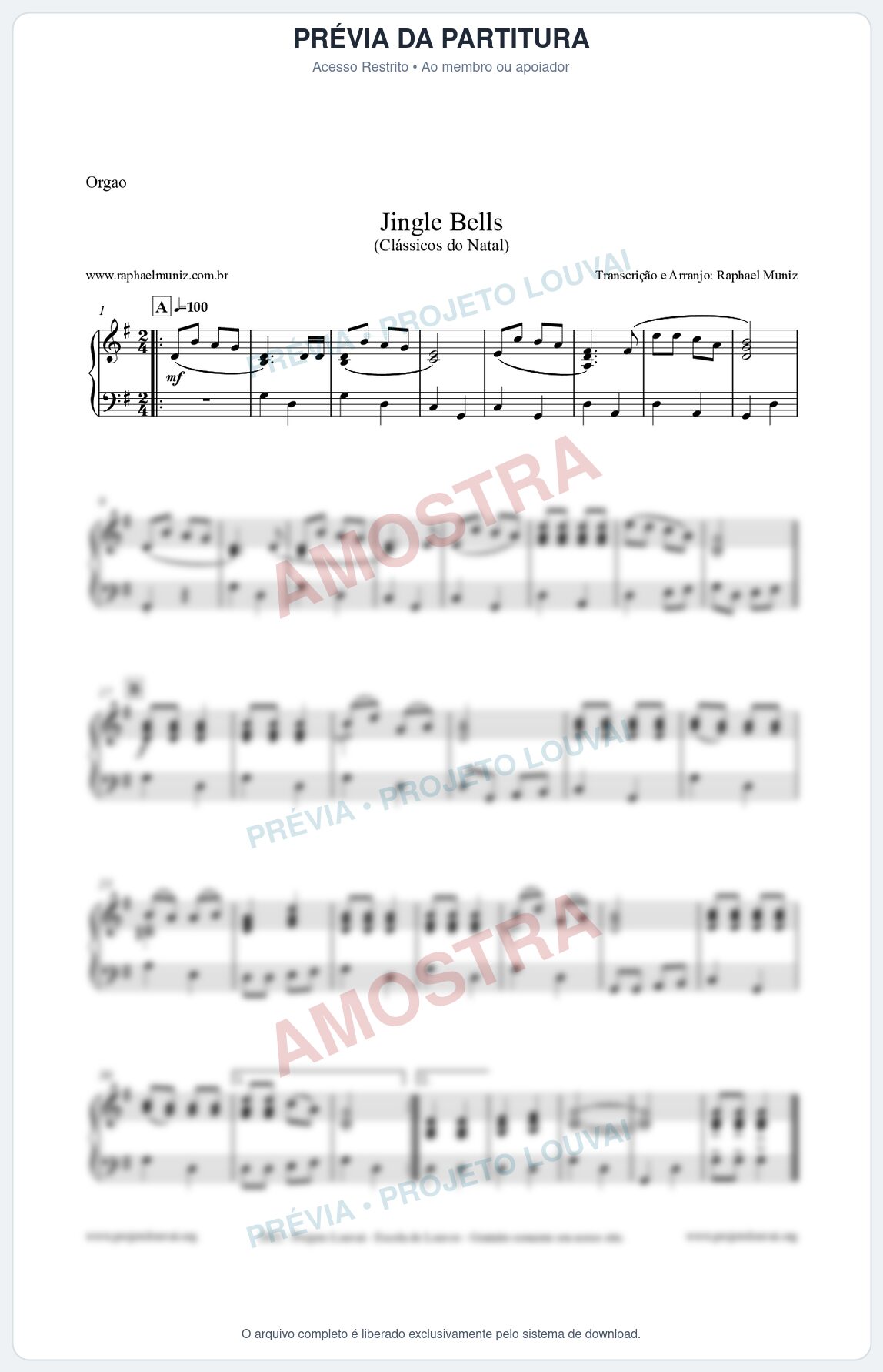 Prévia protegida da primeira página da partitura Partitura para Órgão - Jingle Bells (Bate o Sino) - Músicas de Natal