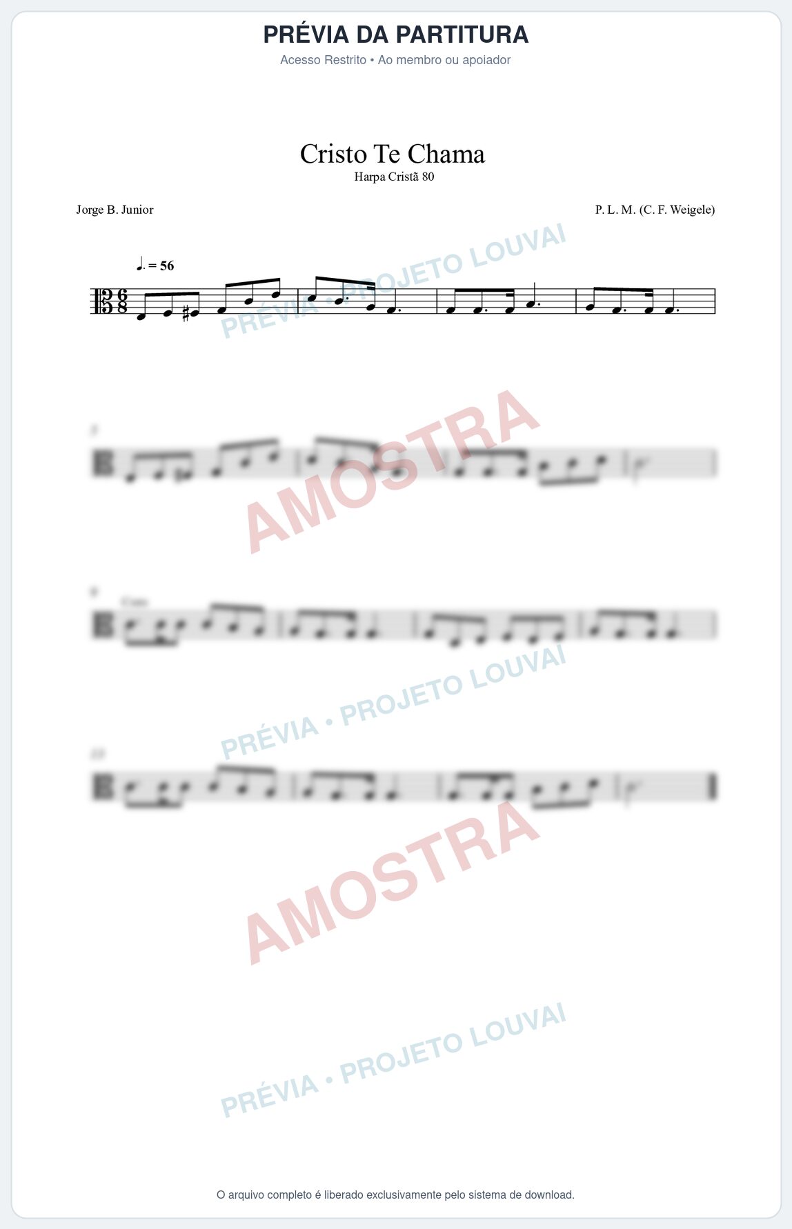 Prévia protegida da primeira página da partitura Partitura da música Cristo Te Chama (Harpa Cristã nº80) - Harpa Cristã - Tom C