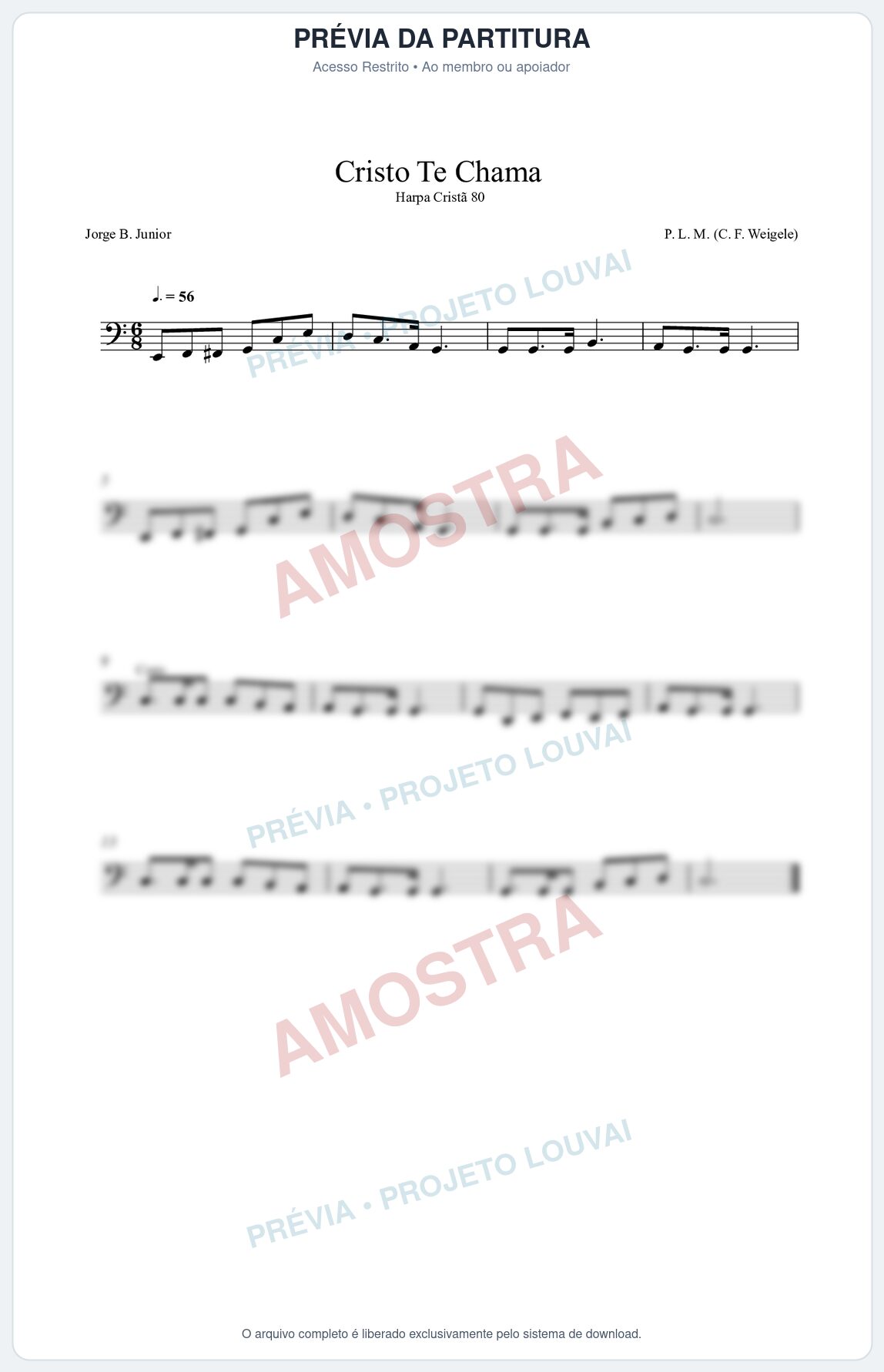 Prévia protegida da primeira página da partitura Partitura da música Cristo Te Chama (Harpa Cristã nº80) - Harpa Cristã - Tom C