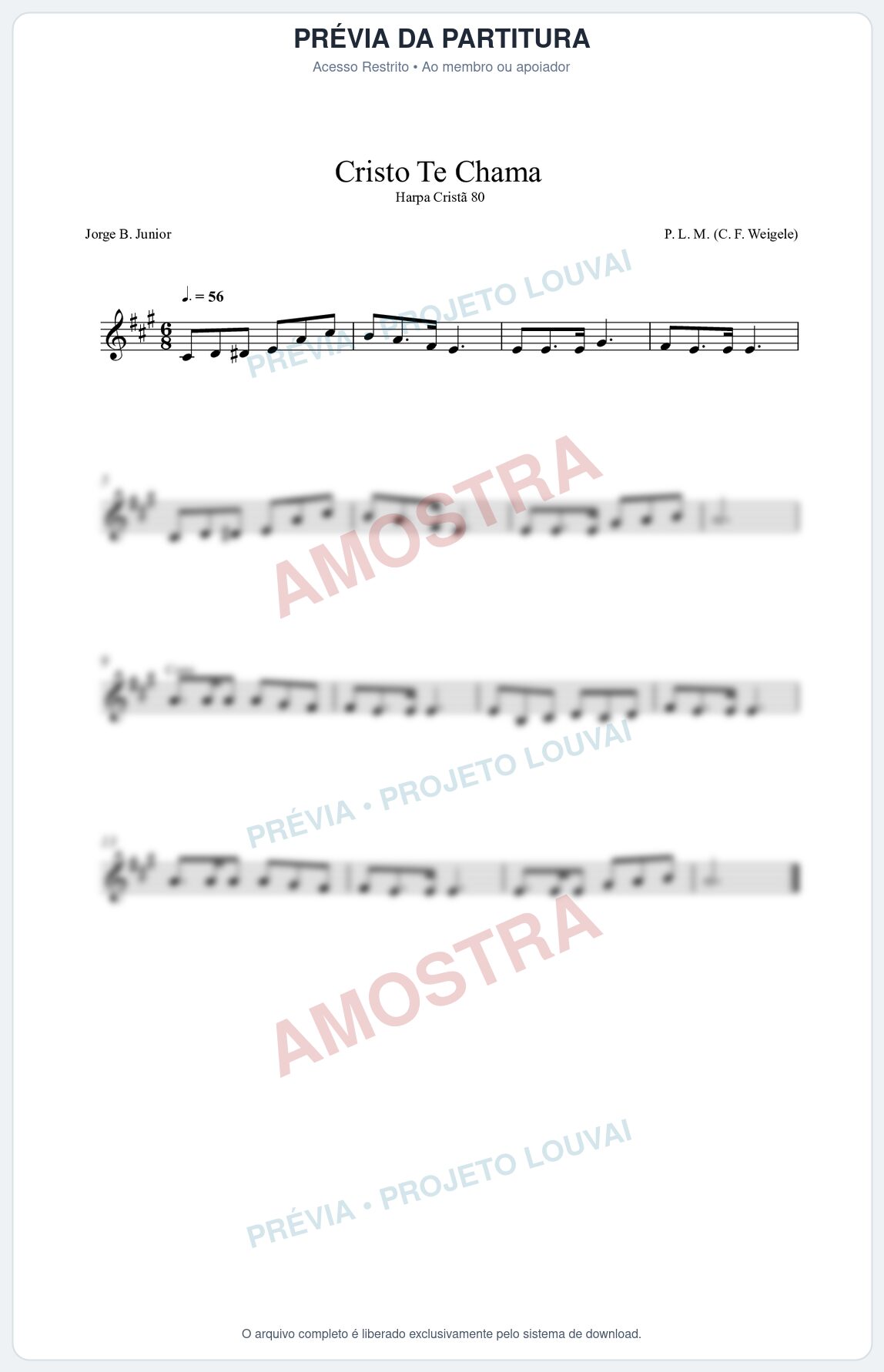 Prévia protegida da primeira página da partitura Partitura da música Cristo Te Chama (Harpa Cristã nº80) - Harpa Cristã - Tom A