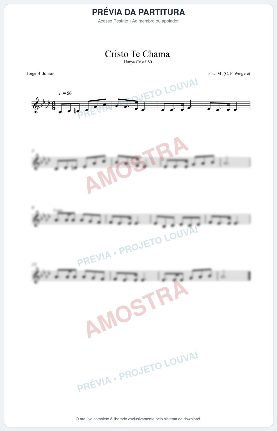 Prévia protegida da primeira página da partitura Partitura da música Cristo Te Chama (Harpa Cristã nº80) - Harpa Cristã - Tom Ab
