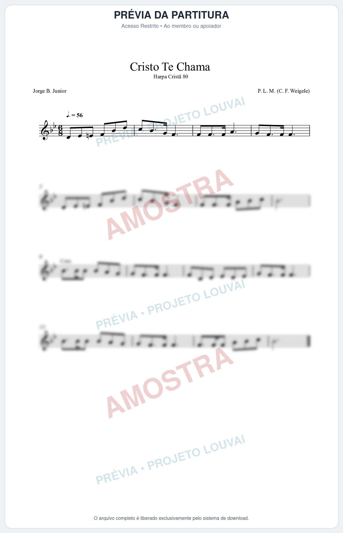 Prévia protegida da primeira página da partitura Partitura da música Cristo Te Chama (Harpa Cristã nº80) - Harpa Cristã - Tom Bb
