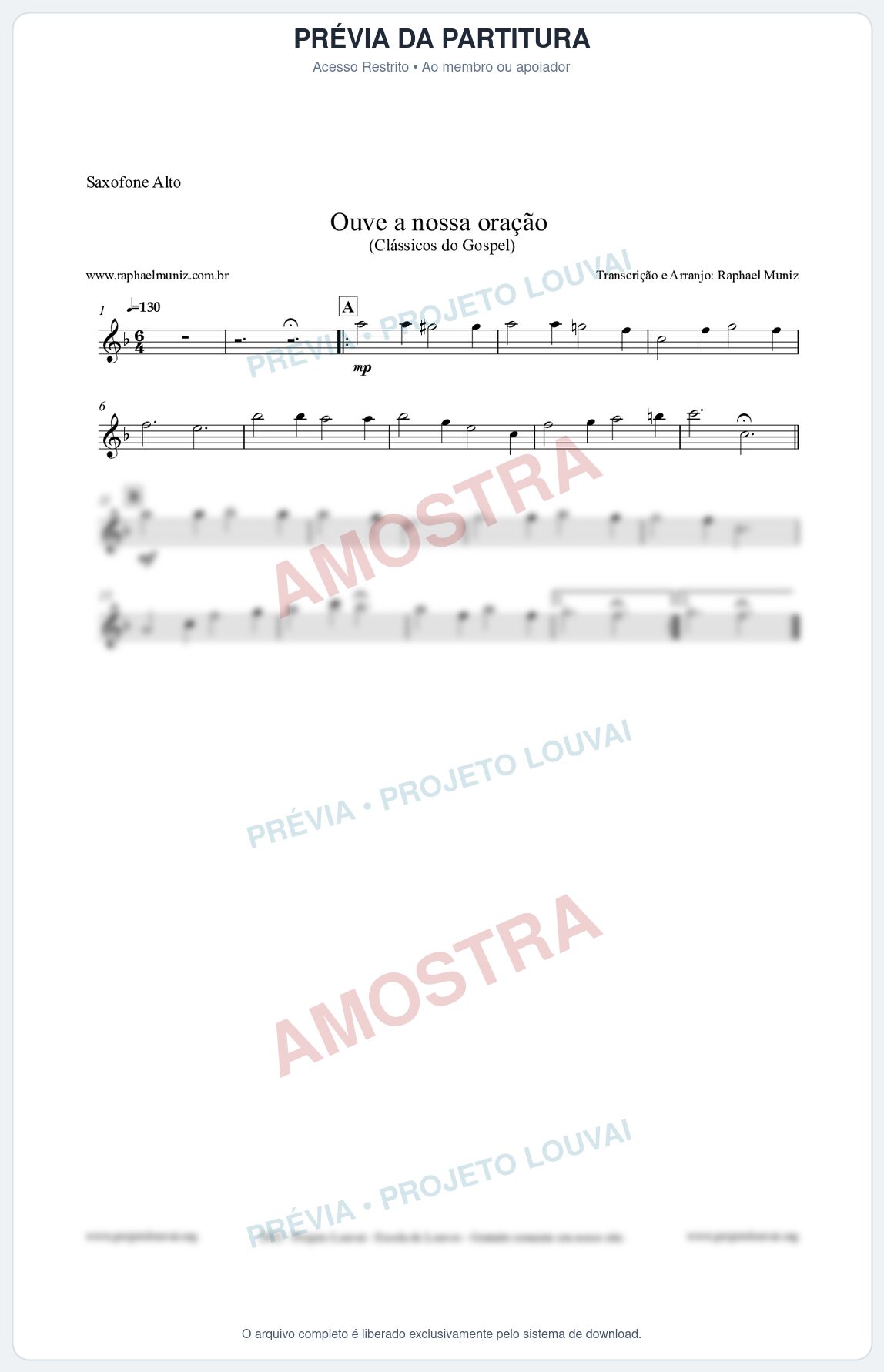 Prévia protegida da primeira página da partitura Partitura para Saxofone Alto - Ouve a nossa oração - CCB nº4 - Hinos da CCB