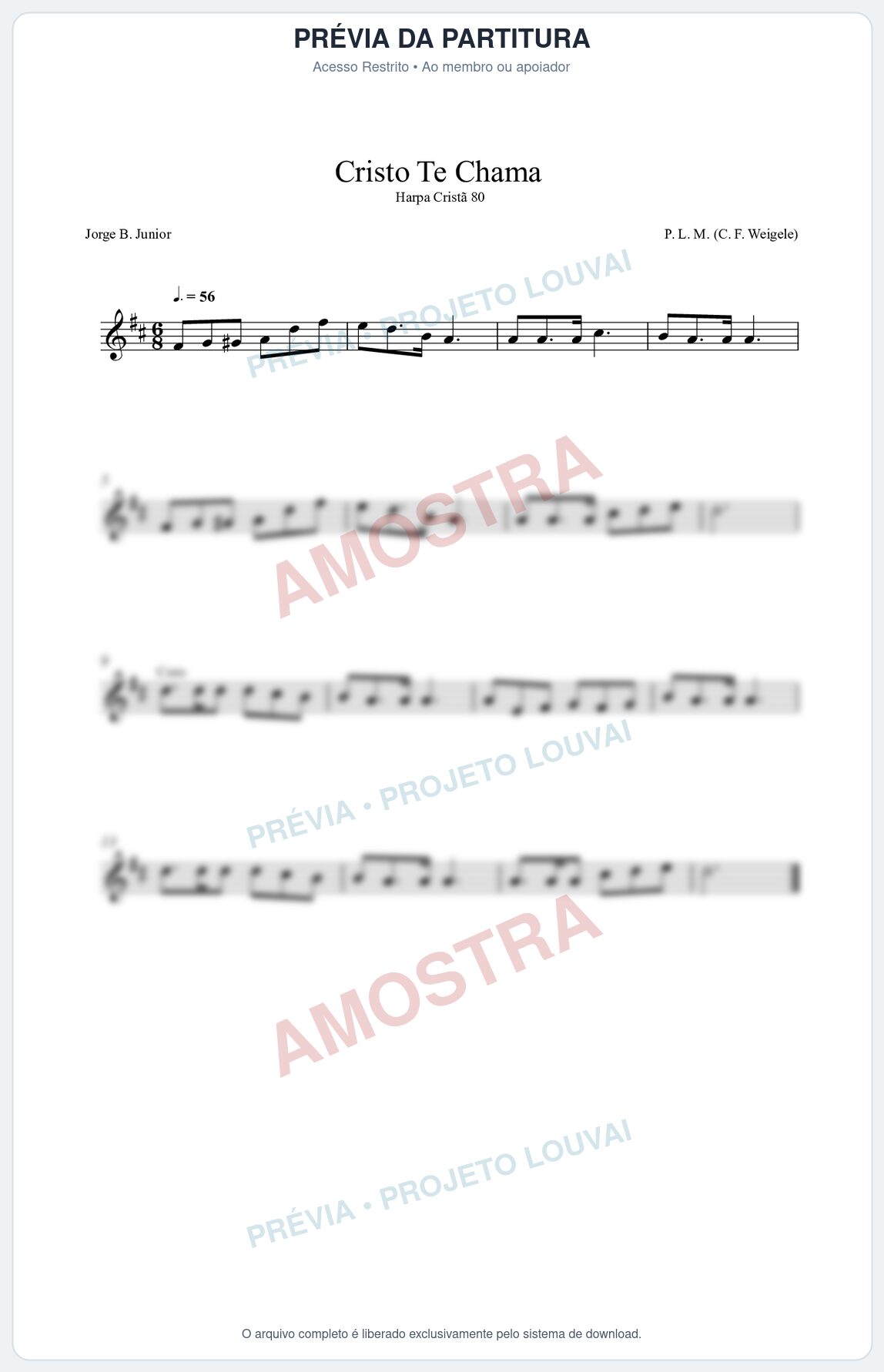 Prévia protegida da primeira página da partitura Partitura da música Cristo Te Chama (Harpa Cristã nº80) - Harpa Cristã - Tom D