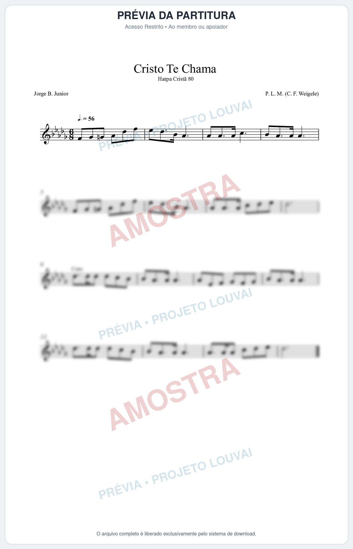 Prévia protegida da primeira página da partitura Partitura da música Cristo Te Chama (Harpa Cristã nº80) - Harpa Cristã - Tom Db