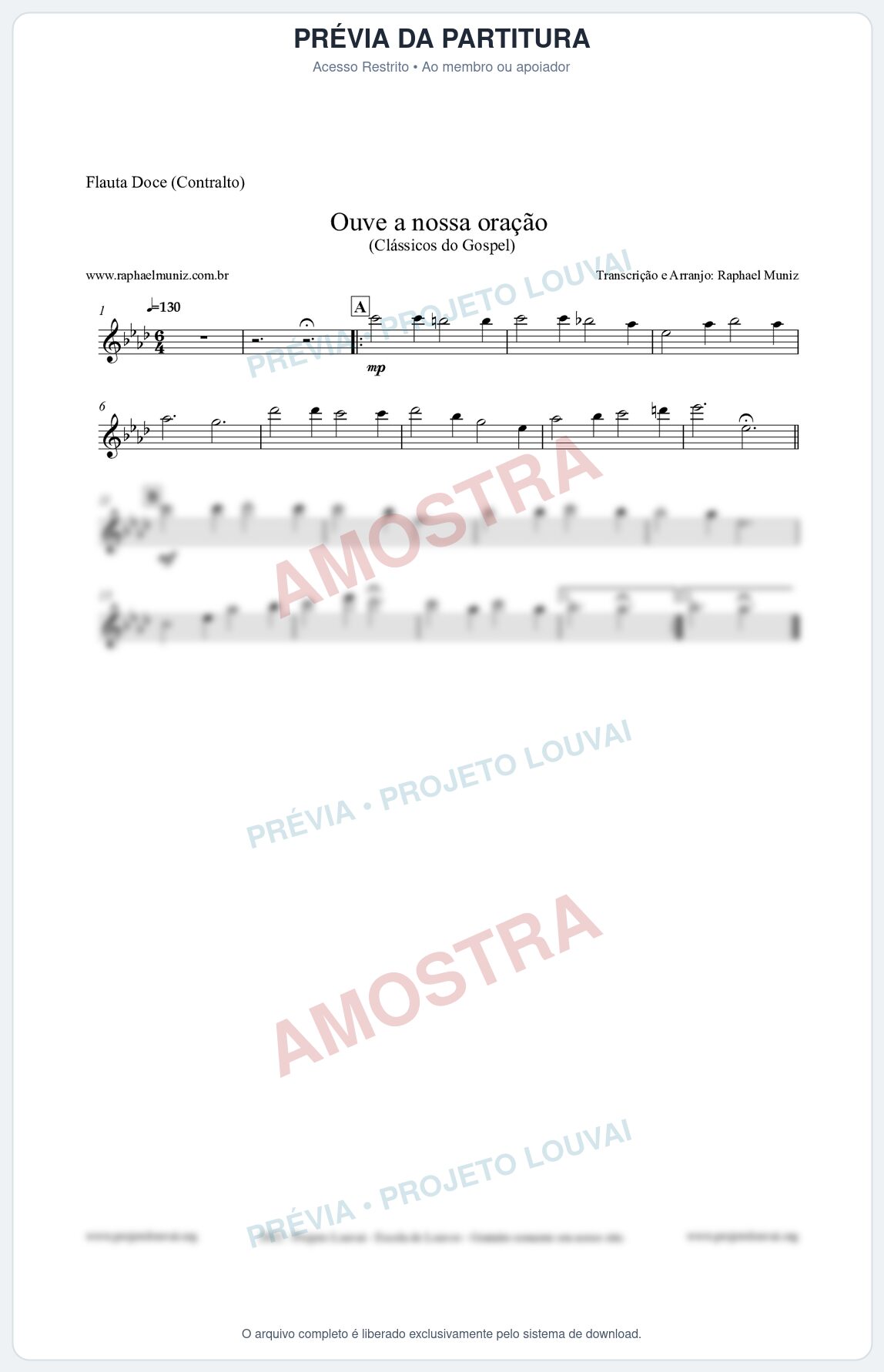 Prévia protegida da primeira página da partitura Partitura para Flauta Doce (Contralto) - Ouve a nossa oração - CCB nº4 - Hinos da CCB
