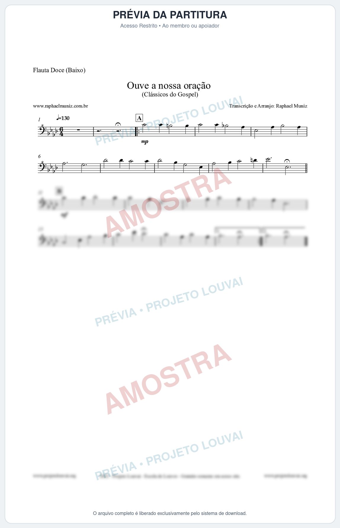 Prévia protegida da primeira página da partitura Partitura para Flauta Doce (Baixo) - Ouve a nossa oração - CCB nº4 - Hinos da CCB
