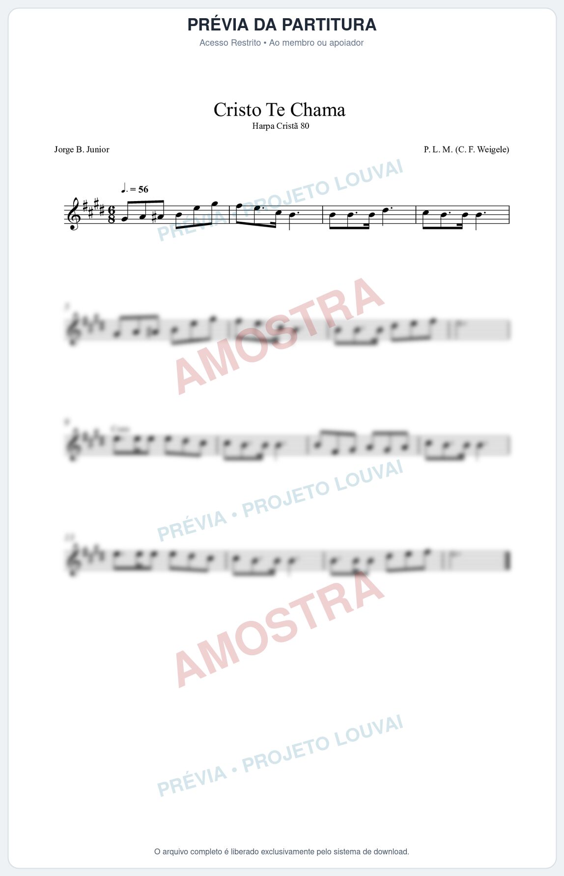 Prévia protegida da primeira página da partitura Partitura da música Cristo Te Chama (Harpa Cristã nº80) - Harpa Cristã - Tom E