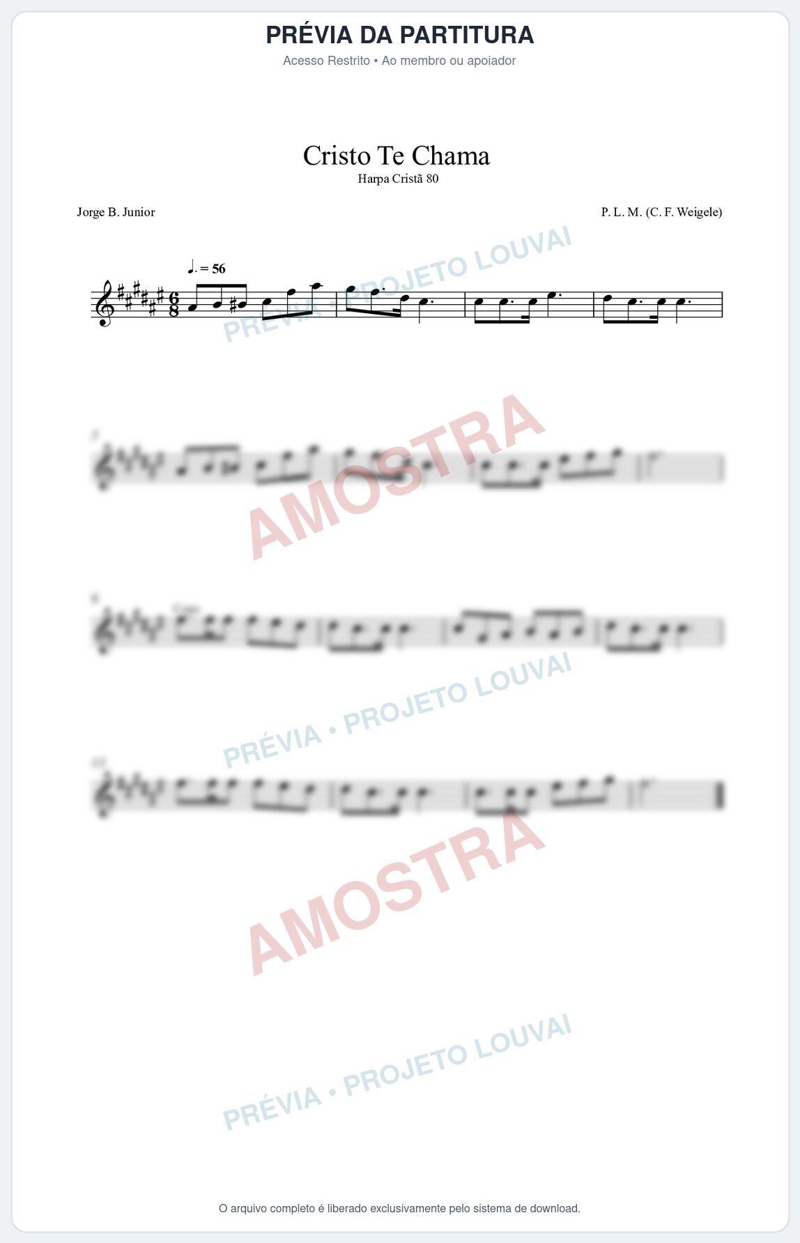 Prévia protegida da primeira página da partitura Partitura da música Cristo Te Chama (Harpa Cristã nº80) - Harpa Cristã - Tom F#