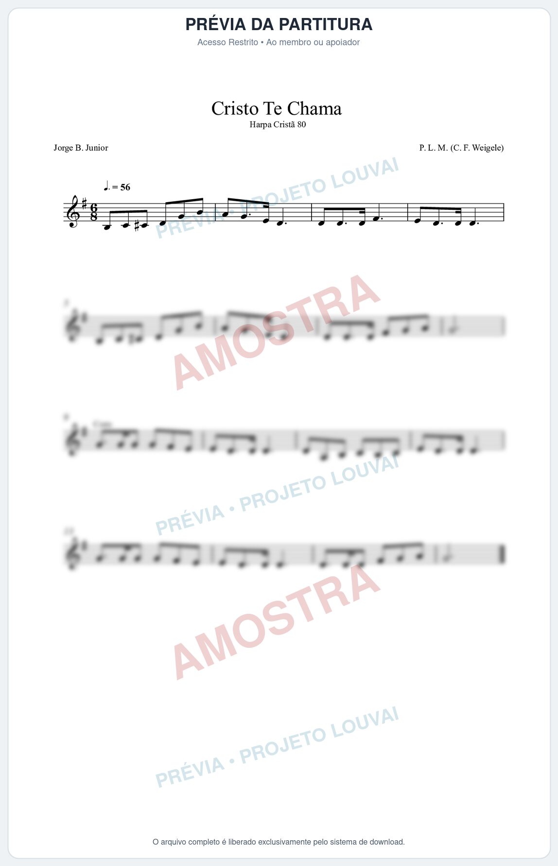 Prévia protegida da primeira página da partitura Partitura da música Cristo Te Chama (Harpa Cristã nº80) - Harpa Cristã - Tom G