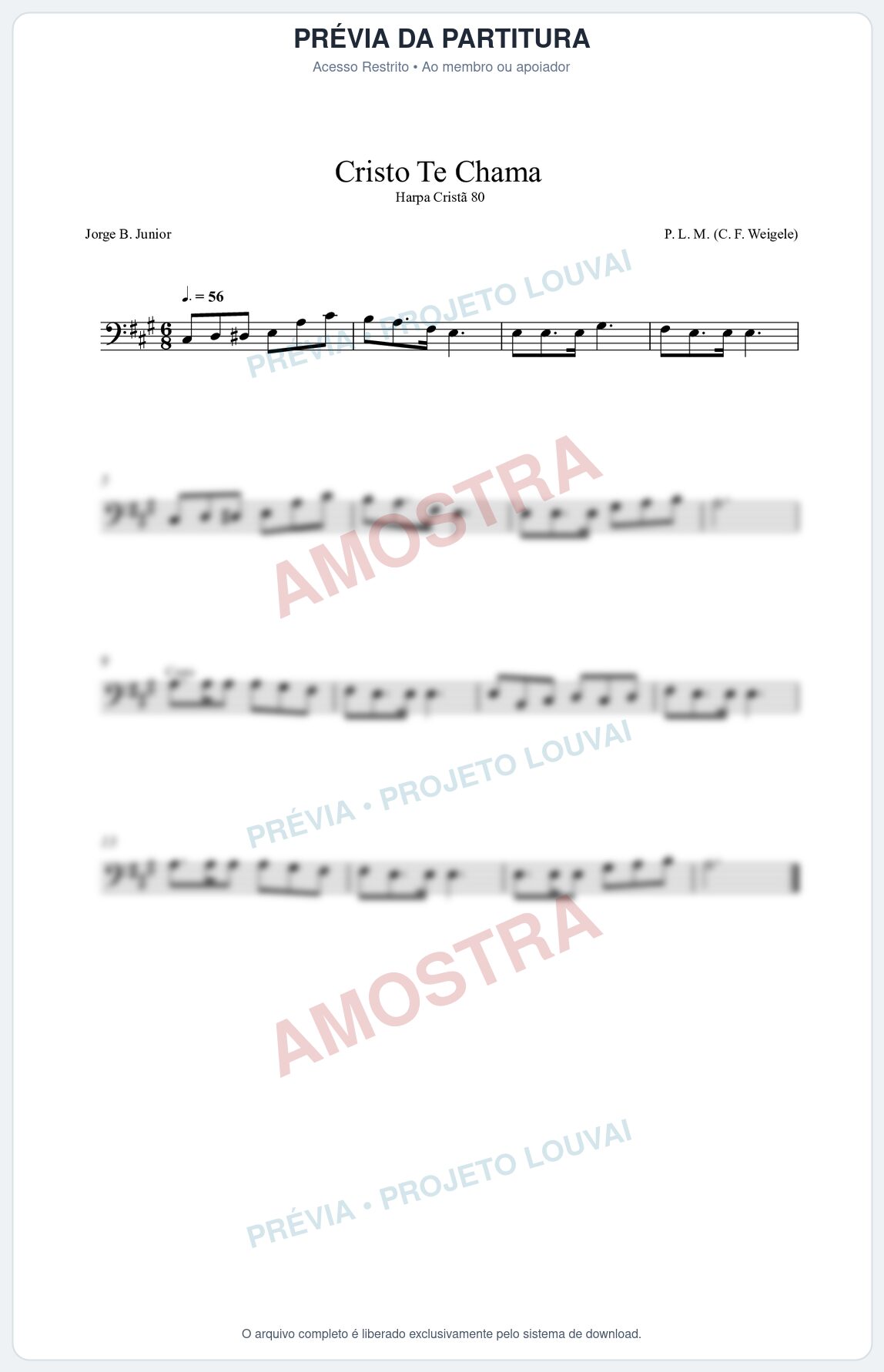 Prévia protegida da primeira página da partitura Partitura da música Cristo Te Chama (Harpa Cristã nº80) - Harpa Cristã - Tom A