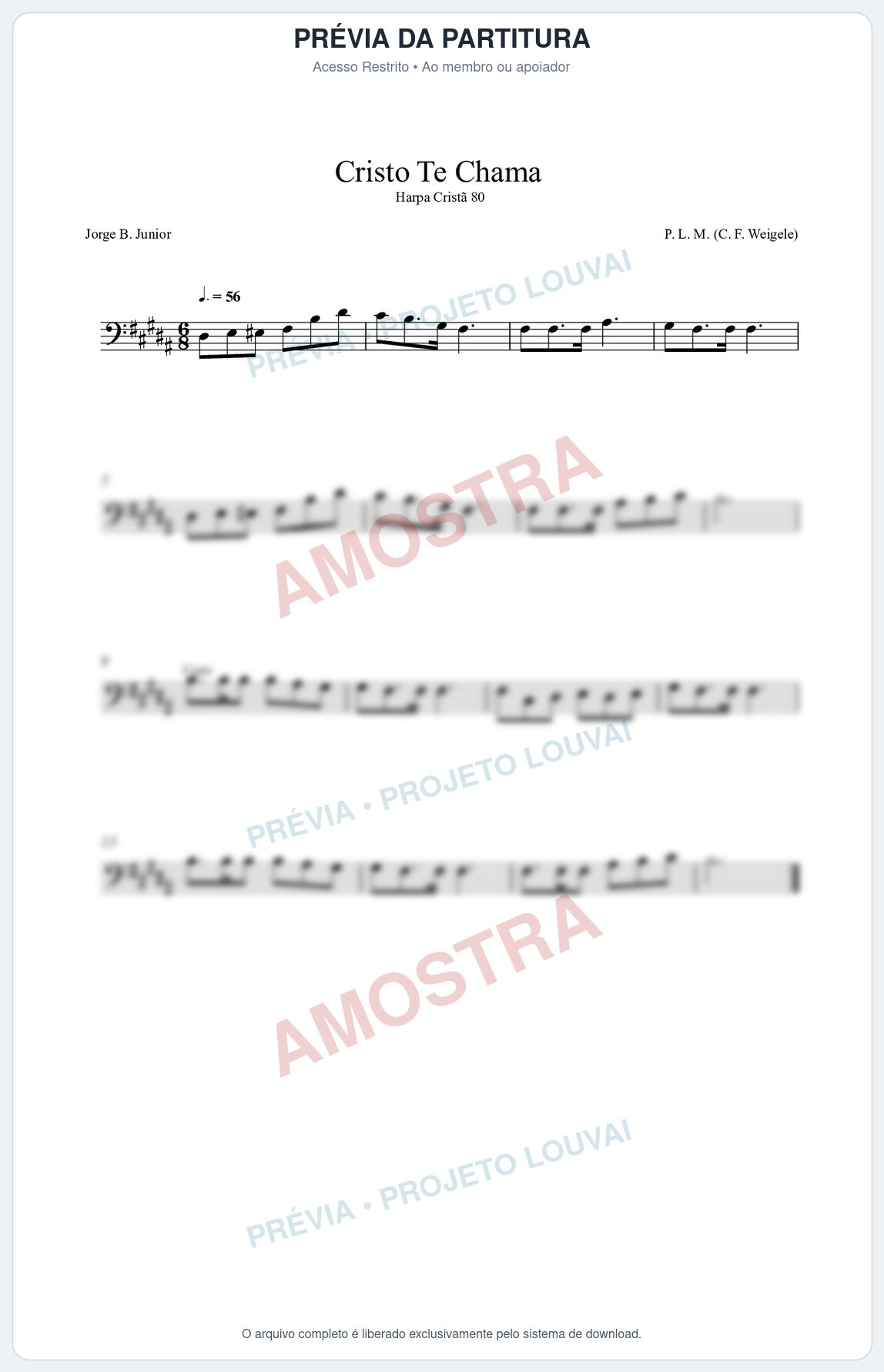 Prévia protegida da primeira página da partitura Partitura da música Cristo Te Chama (Harpa Cristã nº80) - Harpa Cristã - Tom B