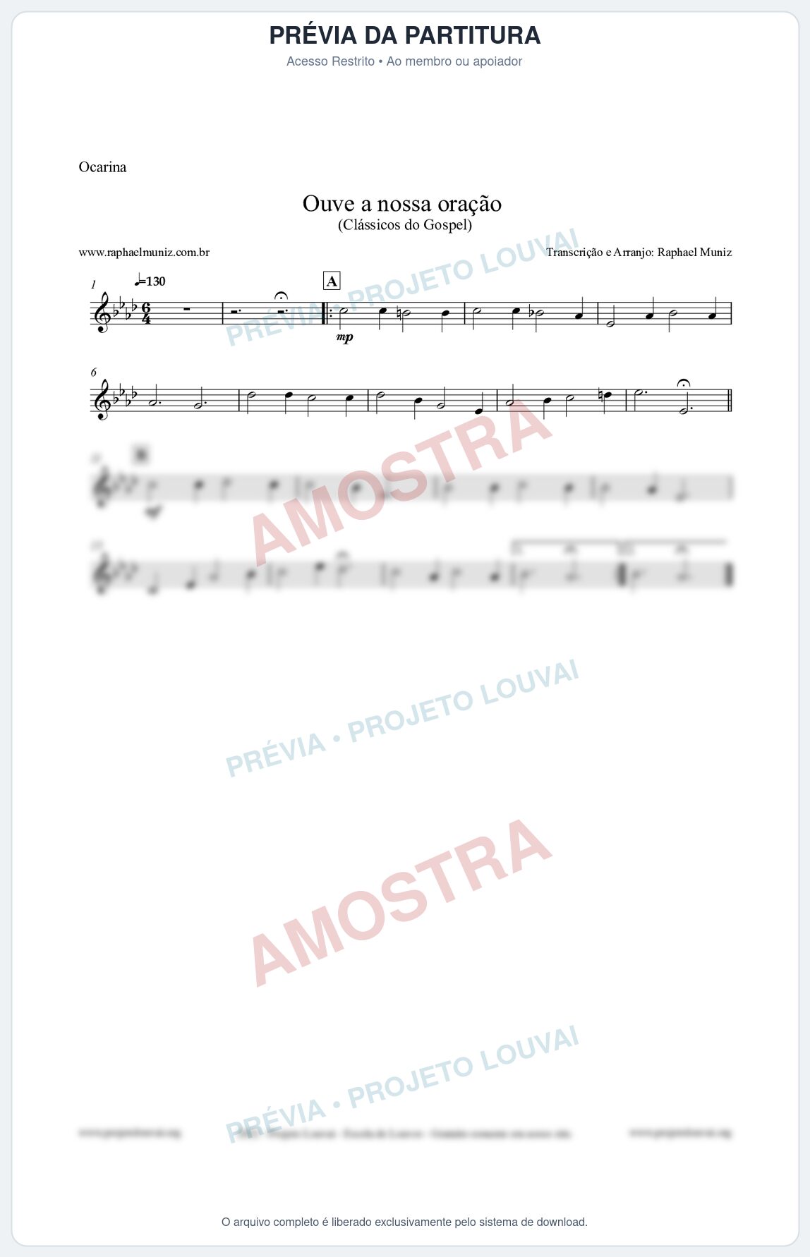 Prévia protegida da primeira página da partitura Partitura para Ocarina - Ouve a nossa oração - CCB nº4 - Hinos da CCB