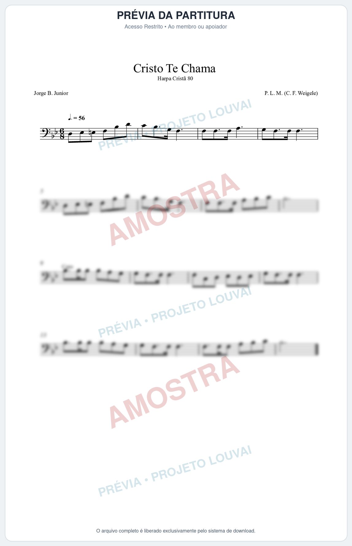 Prévia protegida da primeira página da partitura Partitura da música Cristo Te Chama (Harpa Cristã nº80) - Harpa Cristã - Tom Bb