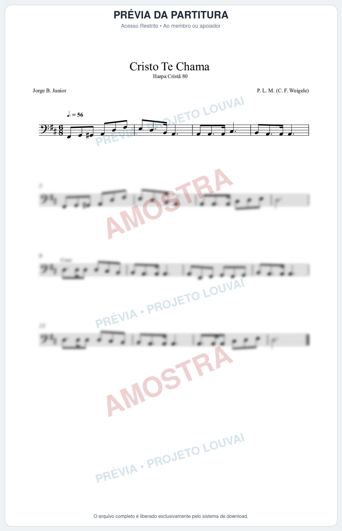 Prévia protegida da primeira página da partitura Partitura da música Cristo Te Chama (Harpa Cristã nº80) - Harpa Cristã - Tom D