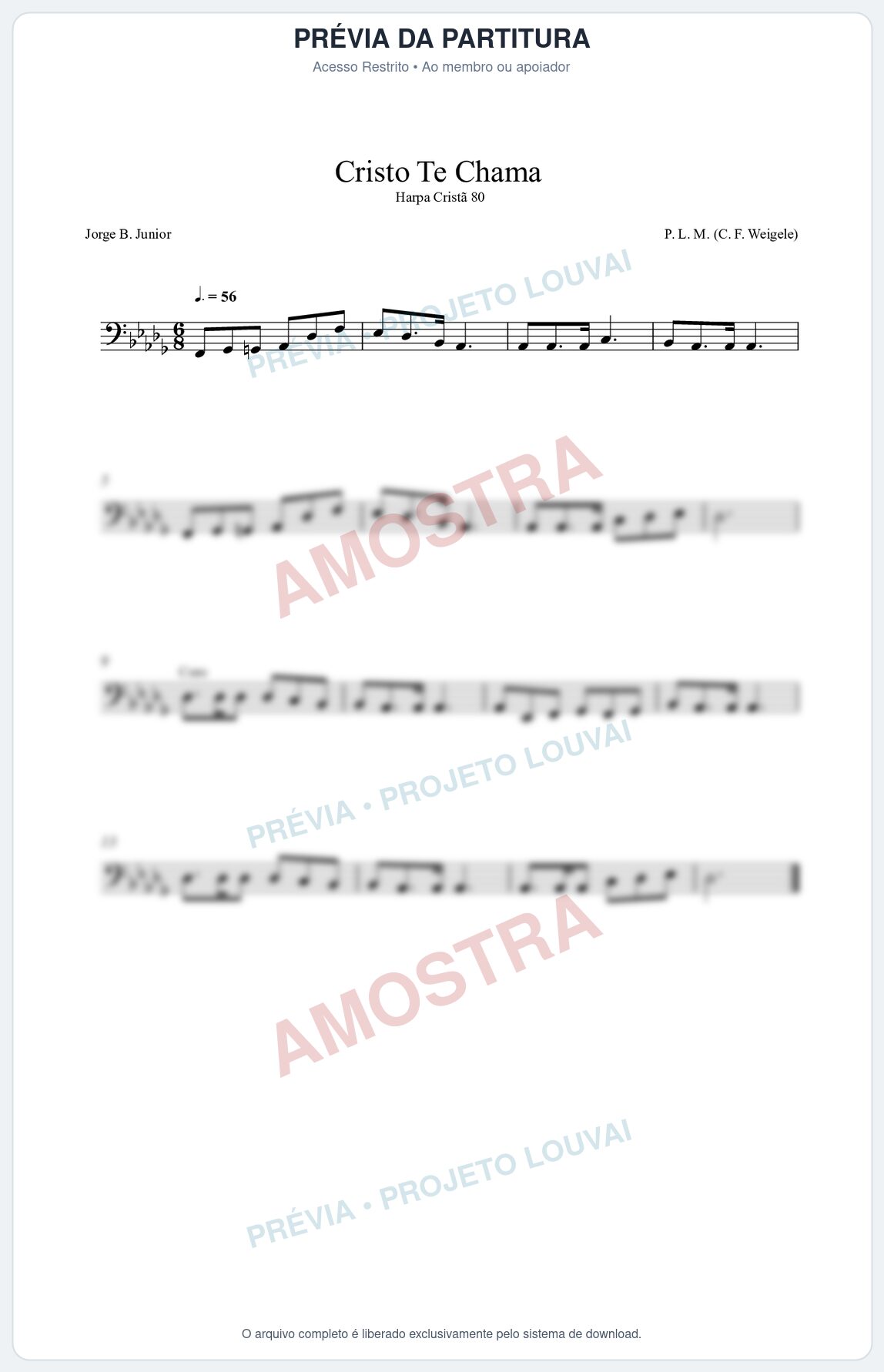 Prévia protegida da primeira página da partitura Partitura da música Cristo Te Chama (Harpa Cristã nº80) - Harpa Cristã - Tom Db
