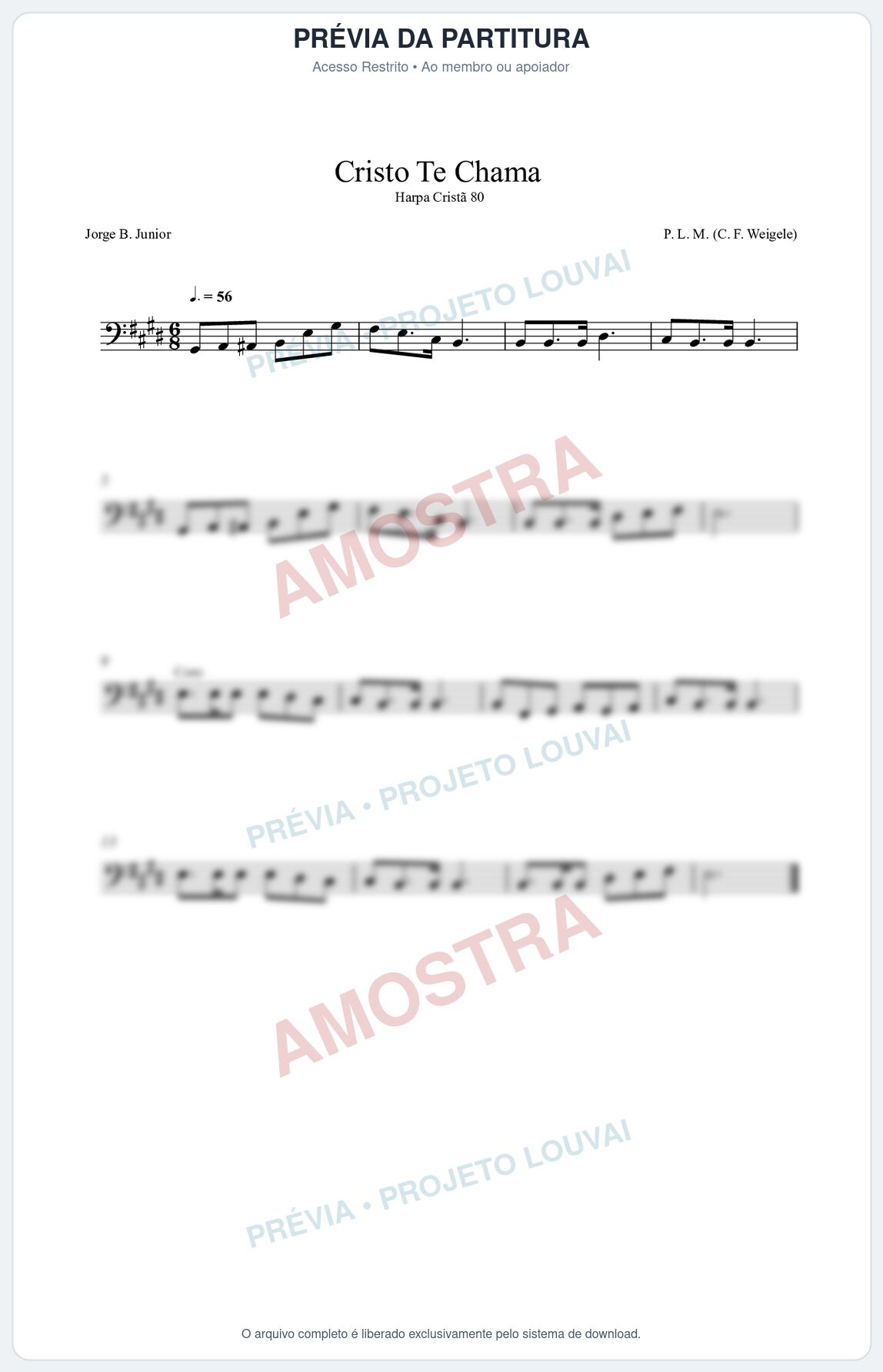 Prévia protegida da primeira página da partitura Partitura da música Cristo Te Chama (Harpa Cristã nº80) - Harpa Cristã - Tom E