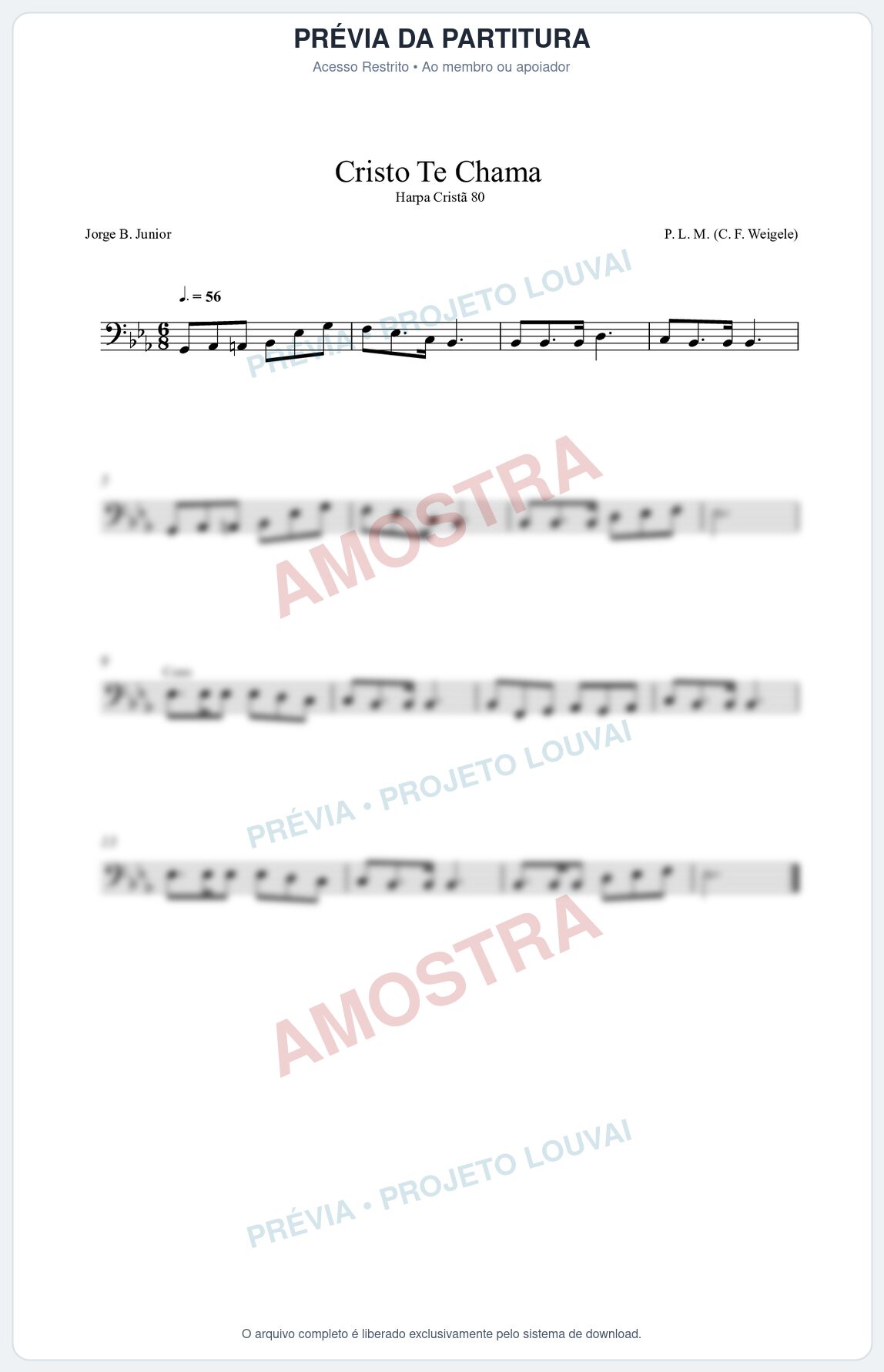 Prévia protegida da primeira página da partitura Partitura da música Cristo Te Chama (Harpa Cristã nº80) - Harpa Cristã - Tom Eb