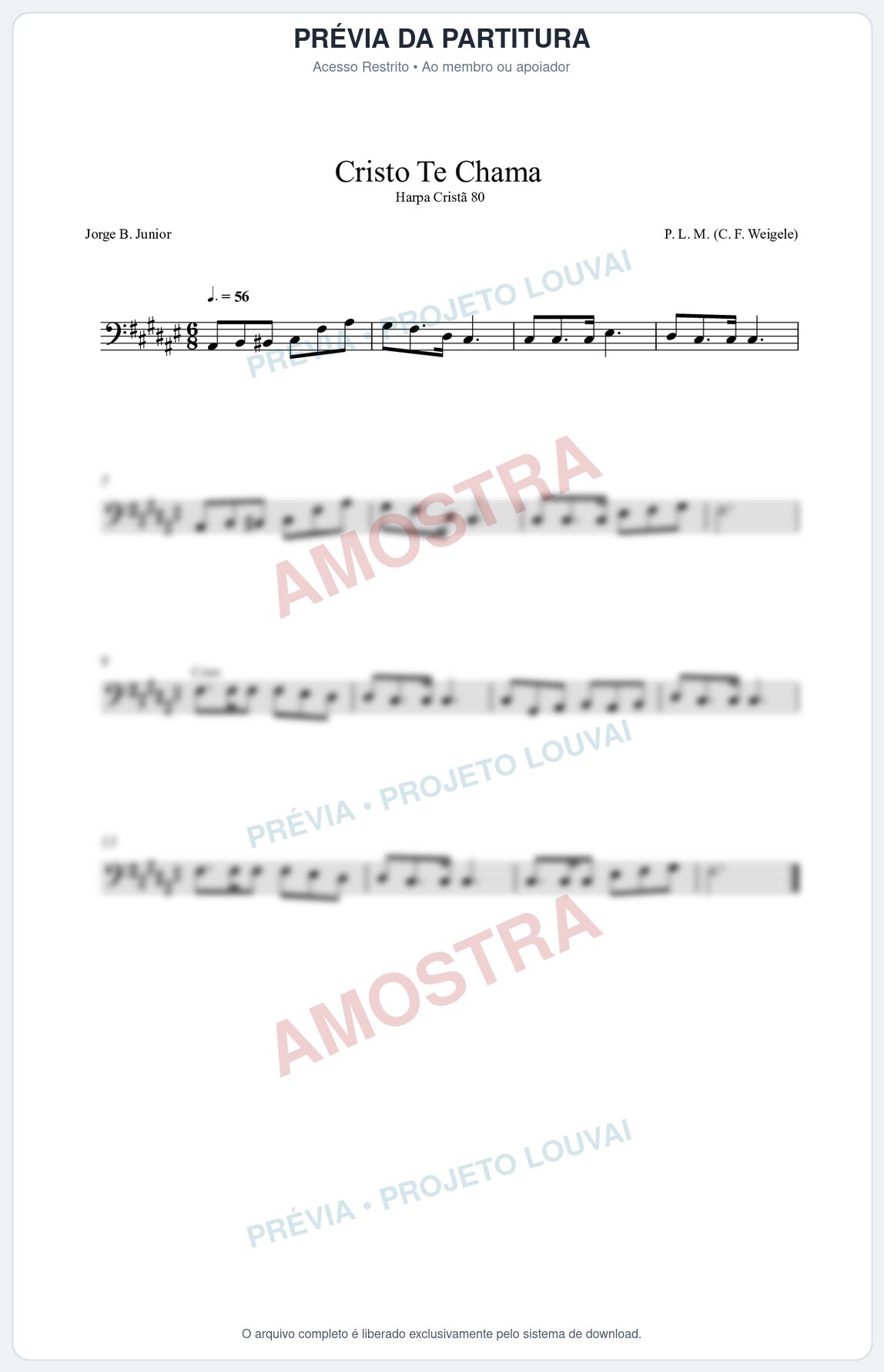 Prévia protegida da primeira página da partitura Partitura da música Cristo Te Chama (Harpa Cristã nº80) - Harpa Cristã - Tom F#
