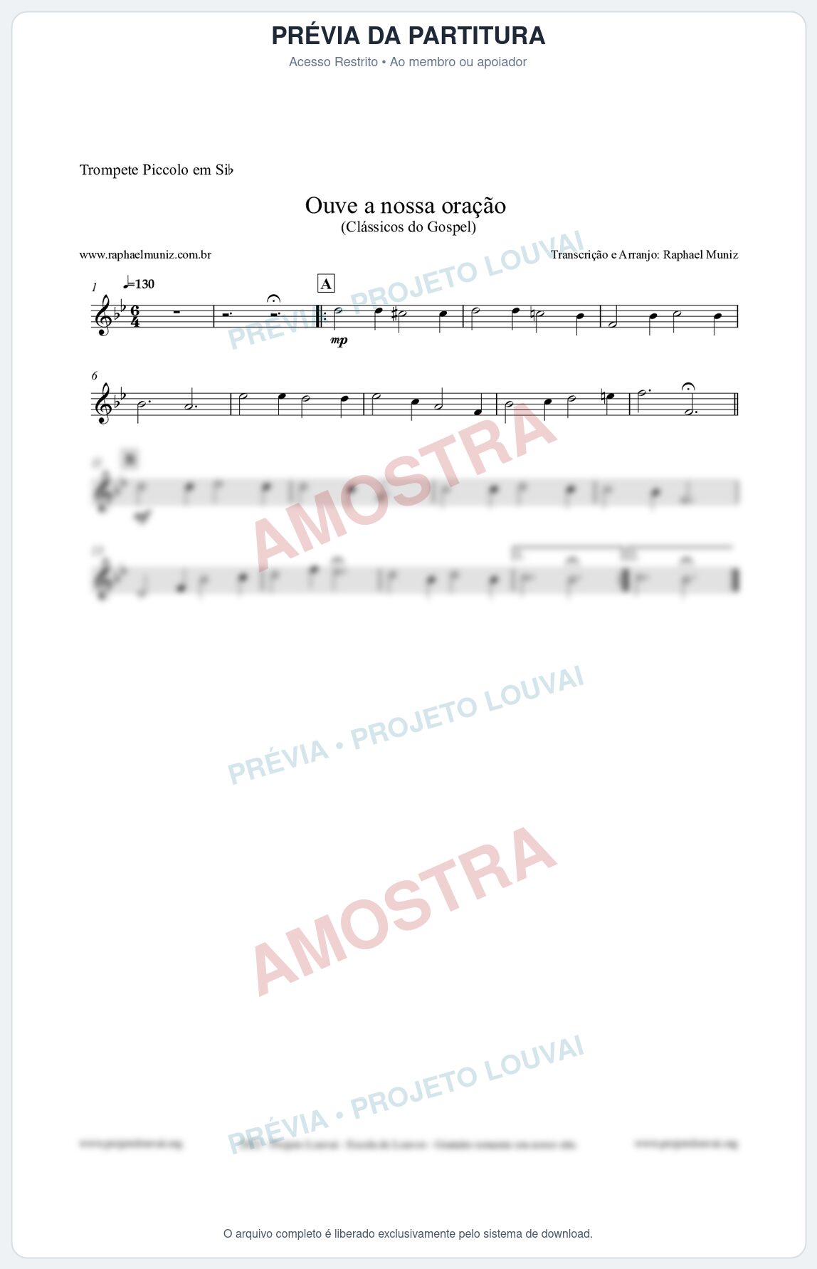 Prévia protegida da primeira página da partitura Partitura para Trompete Piccolo em Sib - Ouve a nossa oração - CCB nº4 - Hinos da CCB
