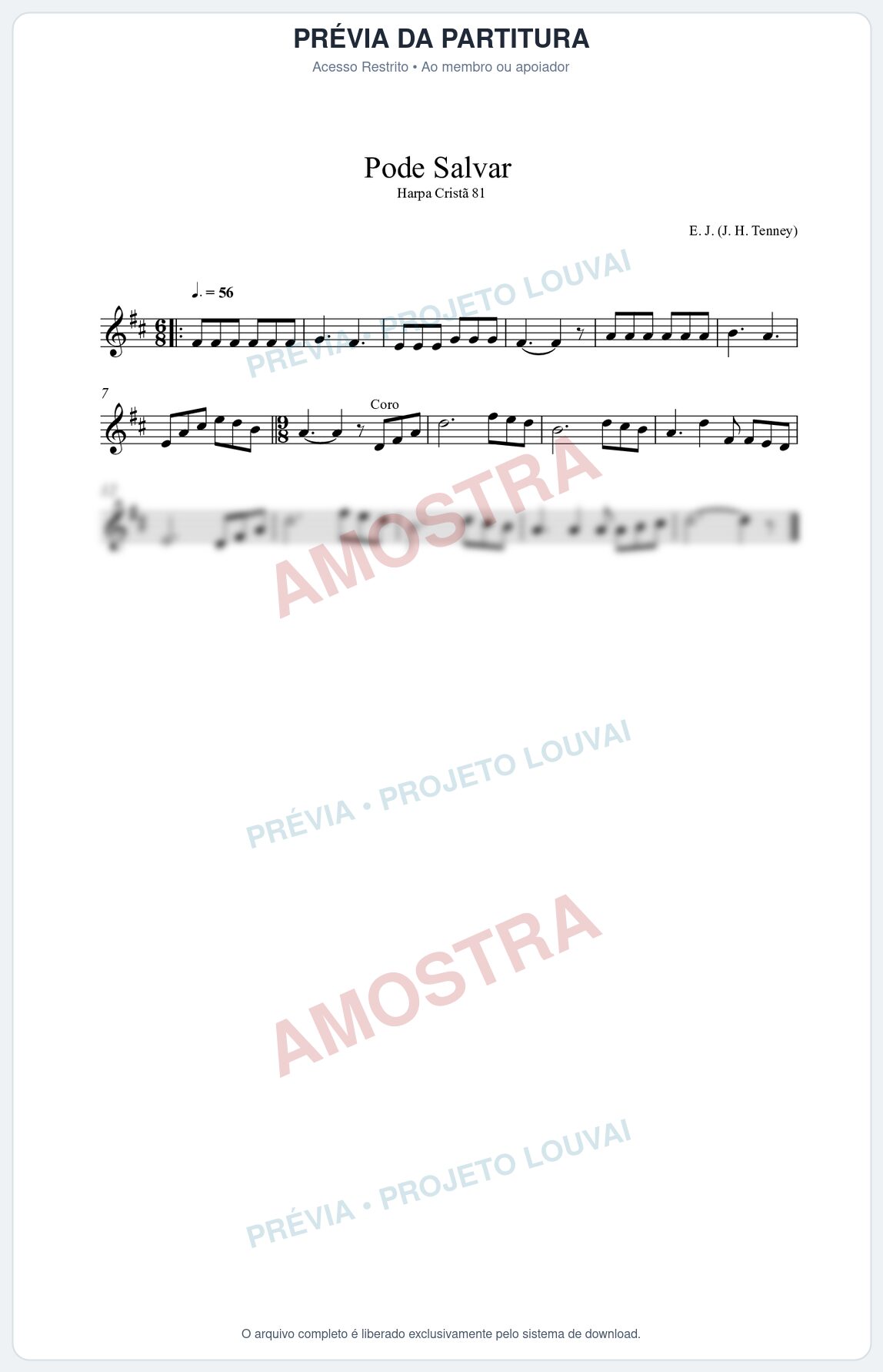 Prévia protegida da primeira página da partitura Partitura da música Pode Salvar (Harpa Cristã nº81) - Harpa Cristã - Tom D