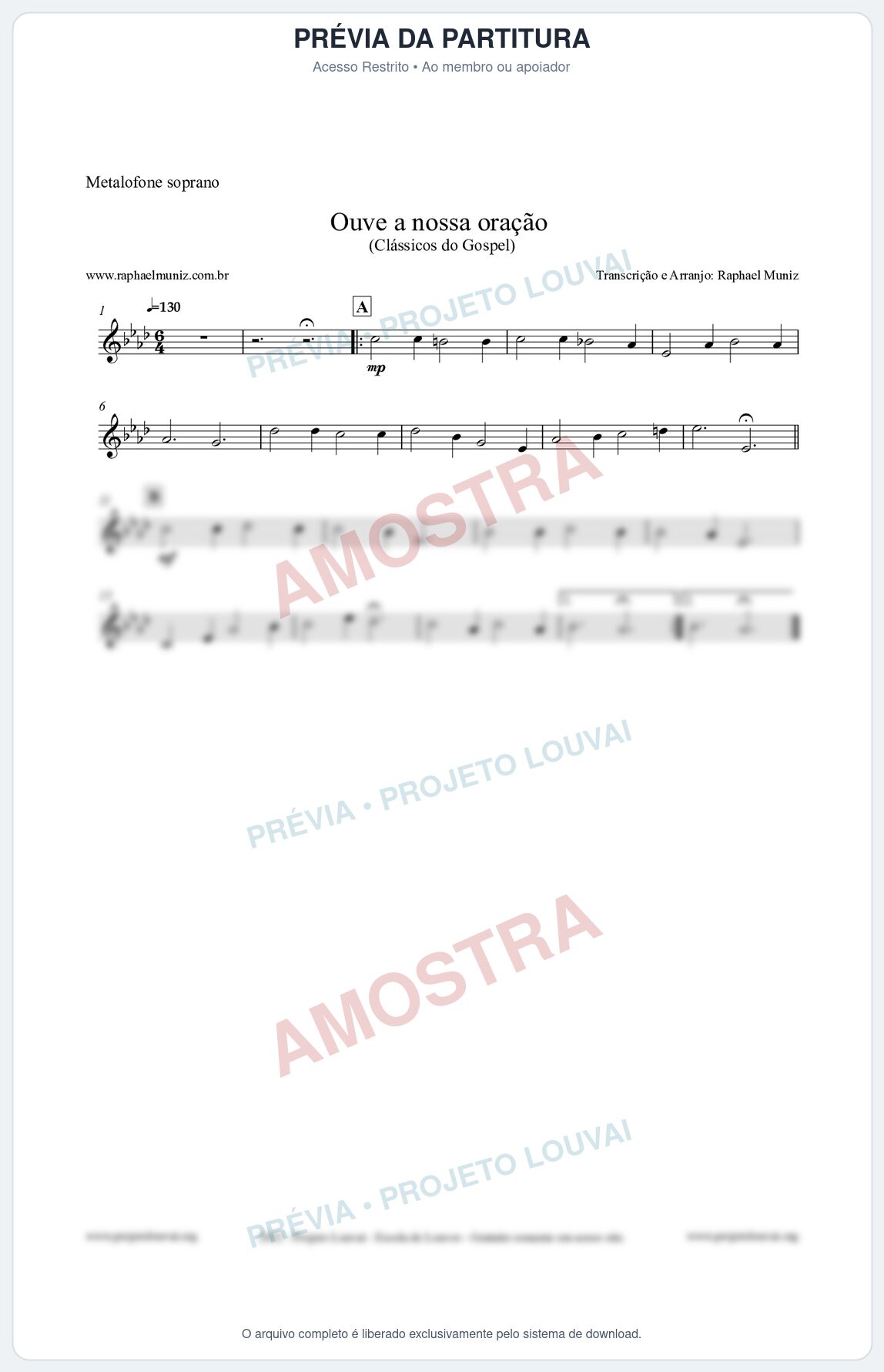 Prévia protegida da primeira página da partitura Partitura para Metalofone soprano - Ouve a nossa oração - CCB nº4 - Hinos da CCB