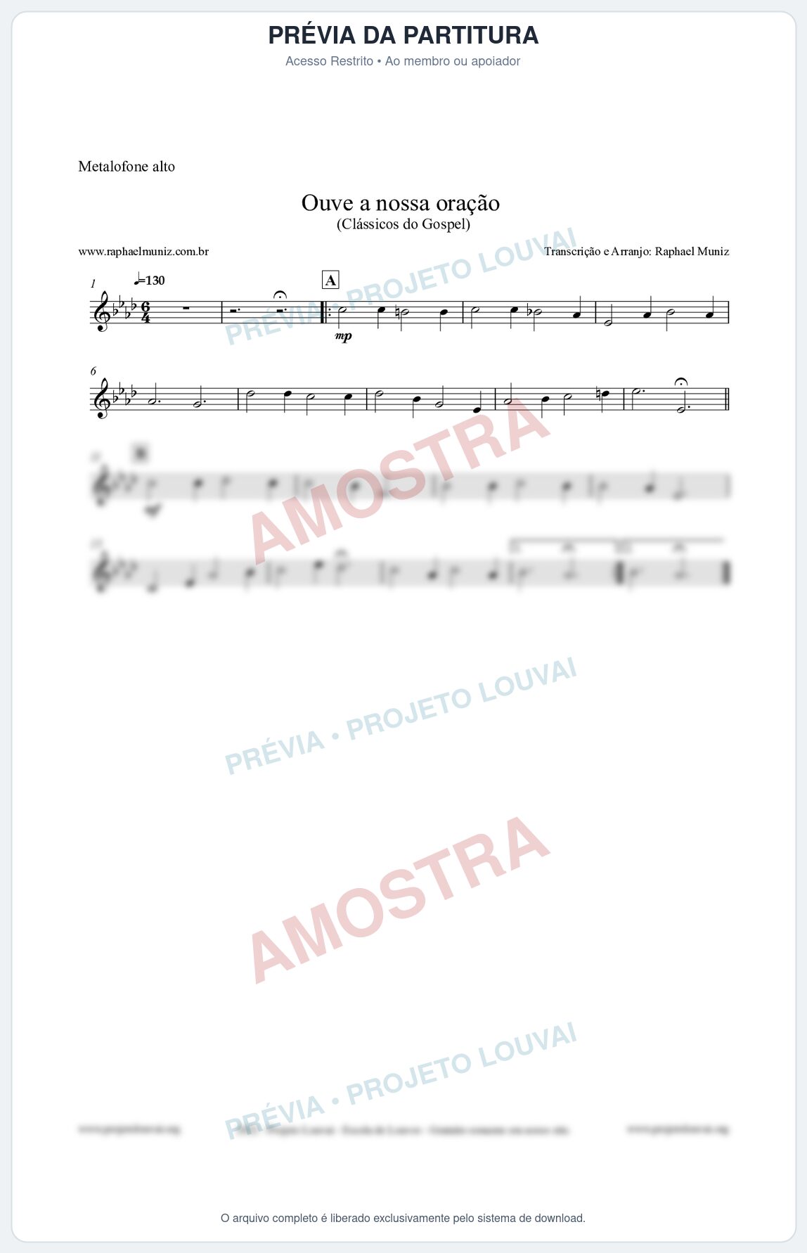 Prévia protegida da primeira página da partitura Partitura para Metalofone alto - Ouve a nossa oração - CCB nº4 - Hinos da CCB