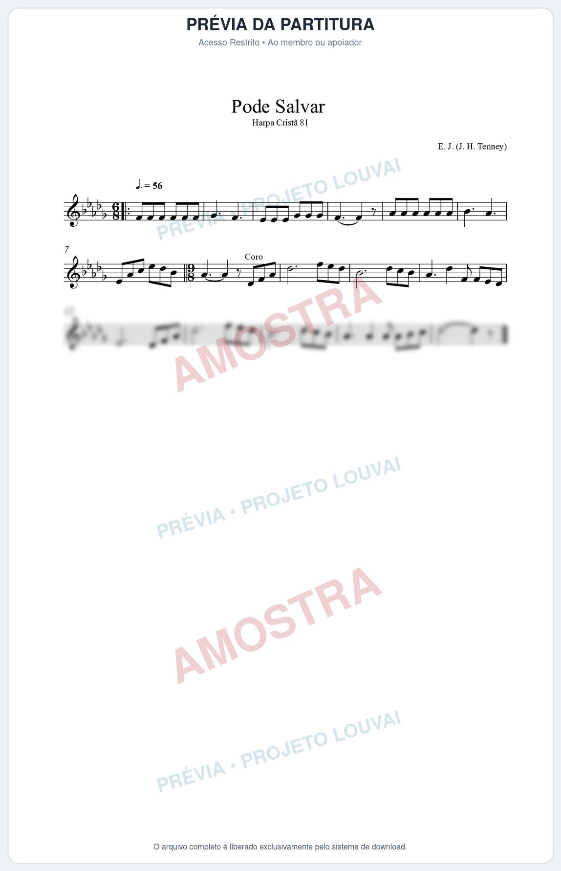 Prévia protegida da primeira página da partitura Partitura da música Pode Salvar (Harpa Cristã nº81) - Harpa Cristã - Tom Db