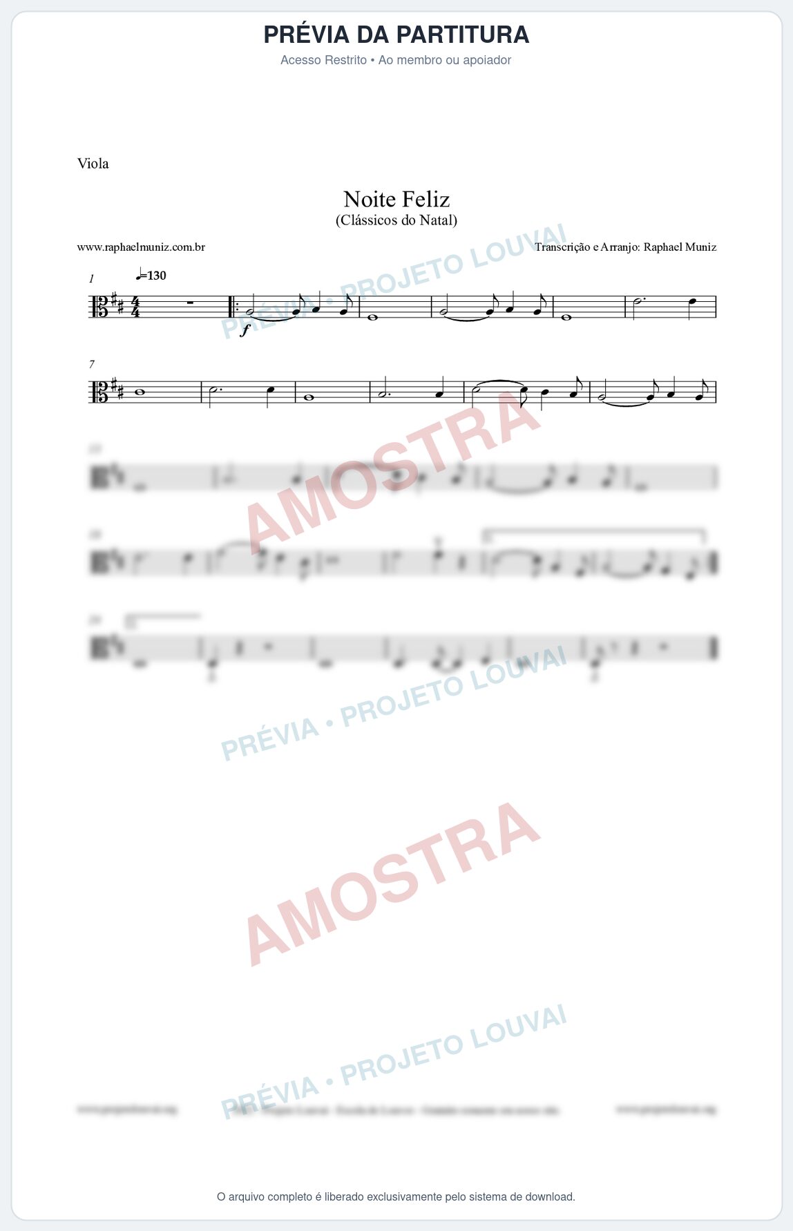 Prévia protegida da primeira página da partitura Partitura para Viola - Noite Feliz (Silent Night) - Versão 2 - Músicas de Natal