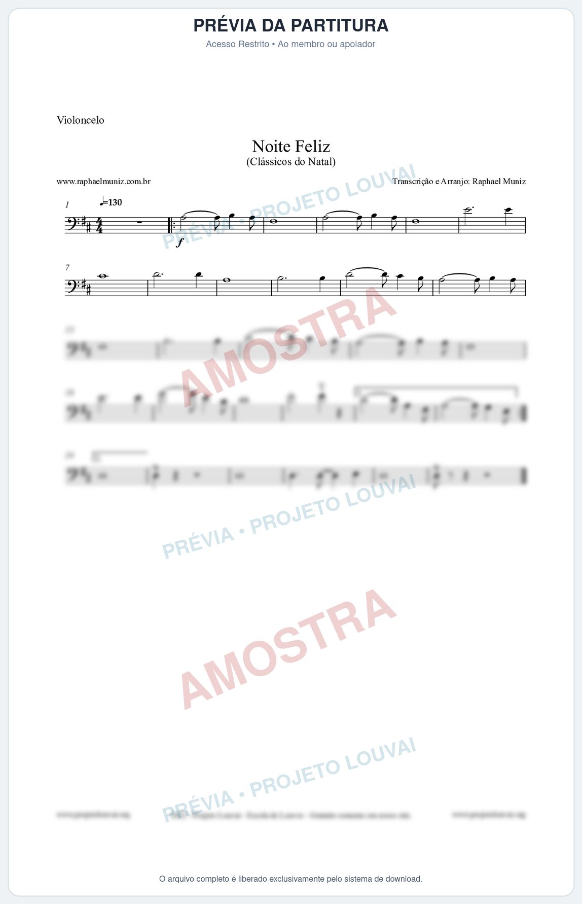 Prévia protegida da primeira página da partitura Partitura para Violoncelo - Noite Feliz (Silent Night) - Versão 2 - Músicas de Natal