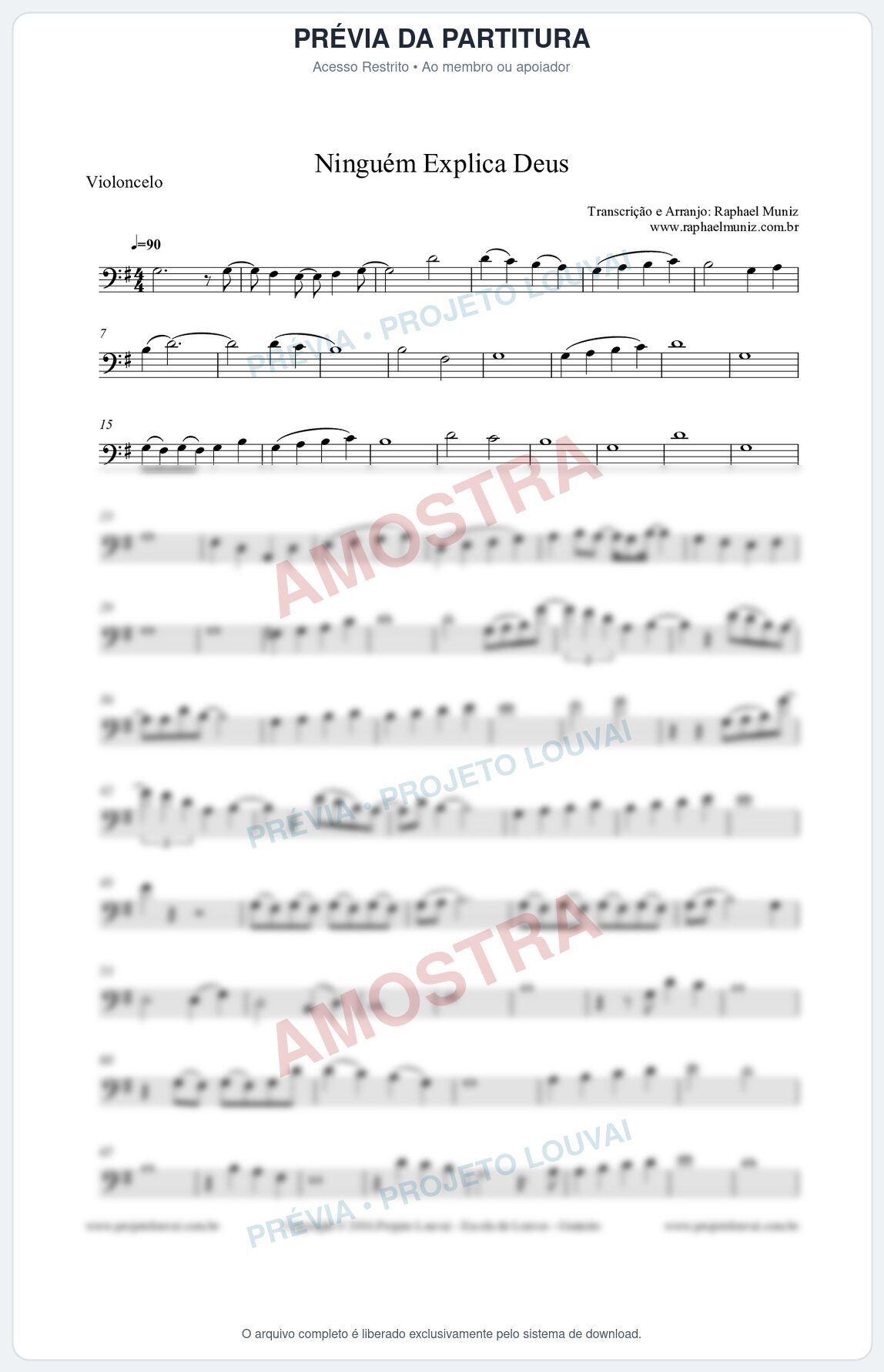 Prévia protegida da primeira página da partitura Partitura para Violoncelo - Ninguém Explica Deus - Preto no Branco