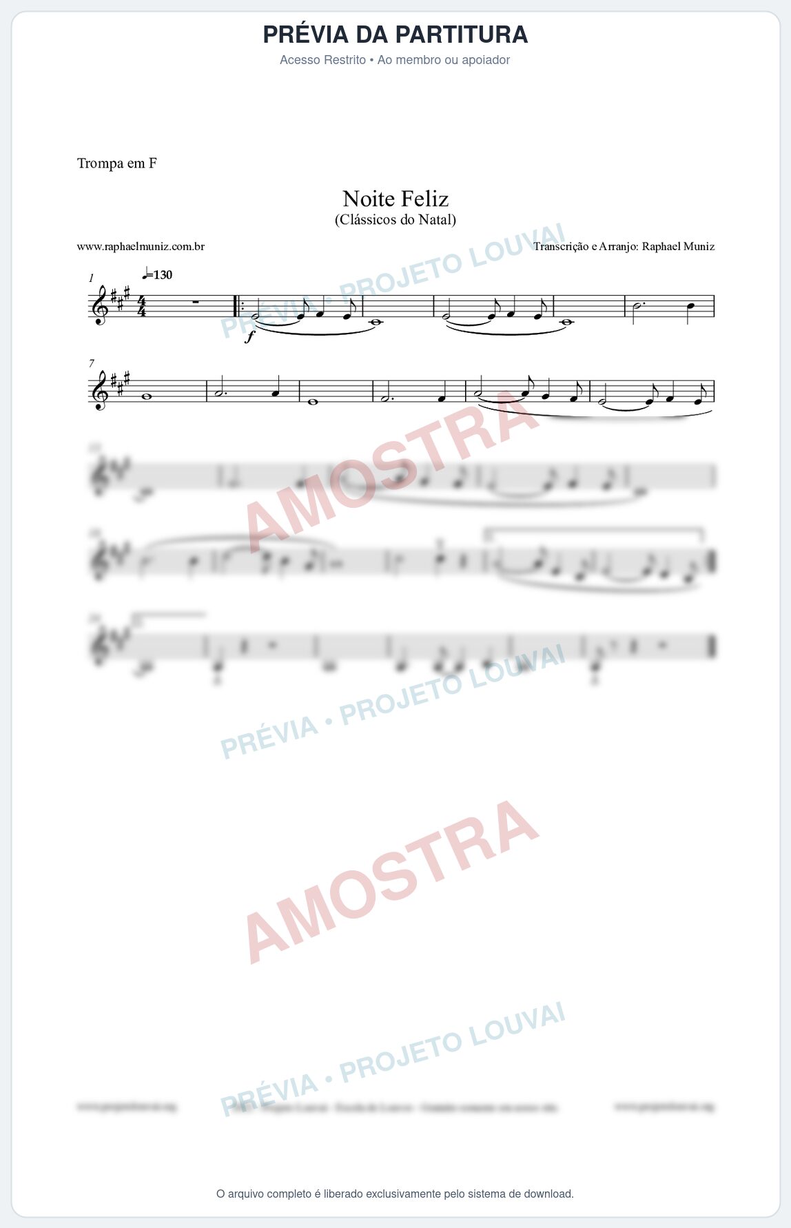 Prévia protegida da primeira página da partitura Partitura para Trompa em F - Noite Feliz (Silent Night) - Versão 2 - Músicas de Natal