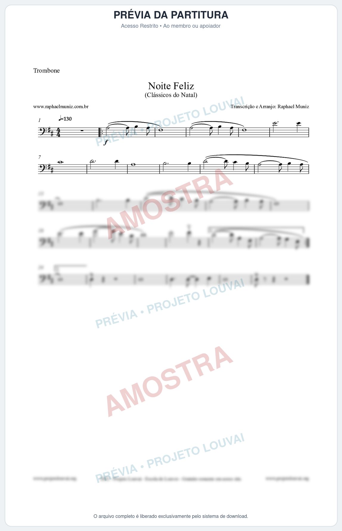 Prévia protegida da primeira página da partitura Partitura para Trombone - Noite Feliz (Silent Night) - Versão 2 - Músicas de Natal