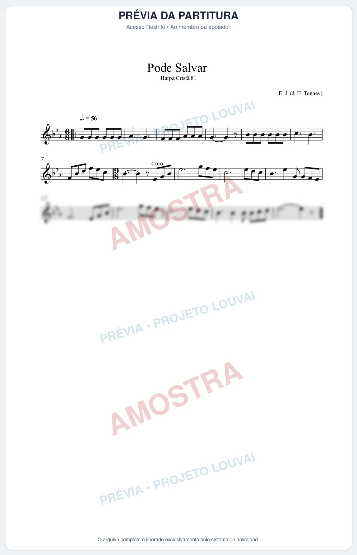 Prévia protegida da primeira página da partitura Partitura da música Pode Salvar (Harpa Cristã nº81) - Harpa Cristã - Tom Eb
