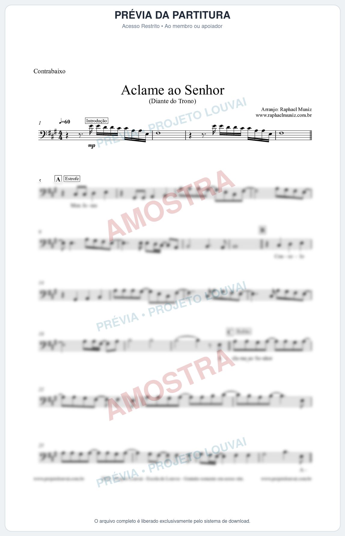 Prévia protegida da primeira página da partitura Partitura para Contrabaixo Acústico - Aclame ao Senhor - Diante do Trono
