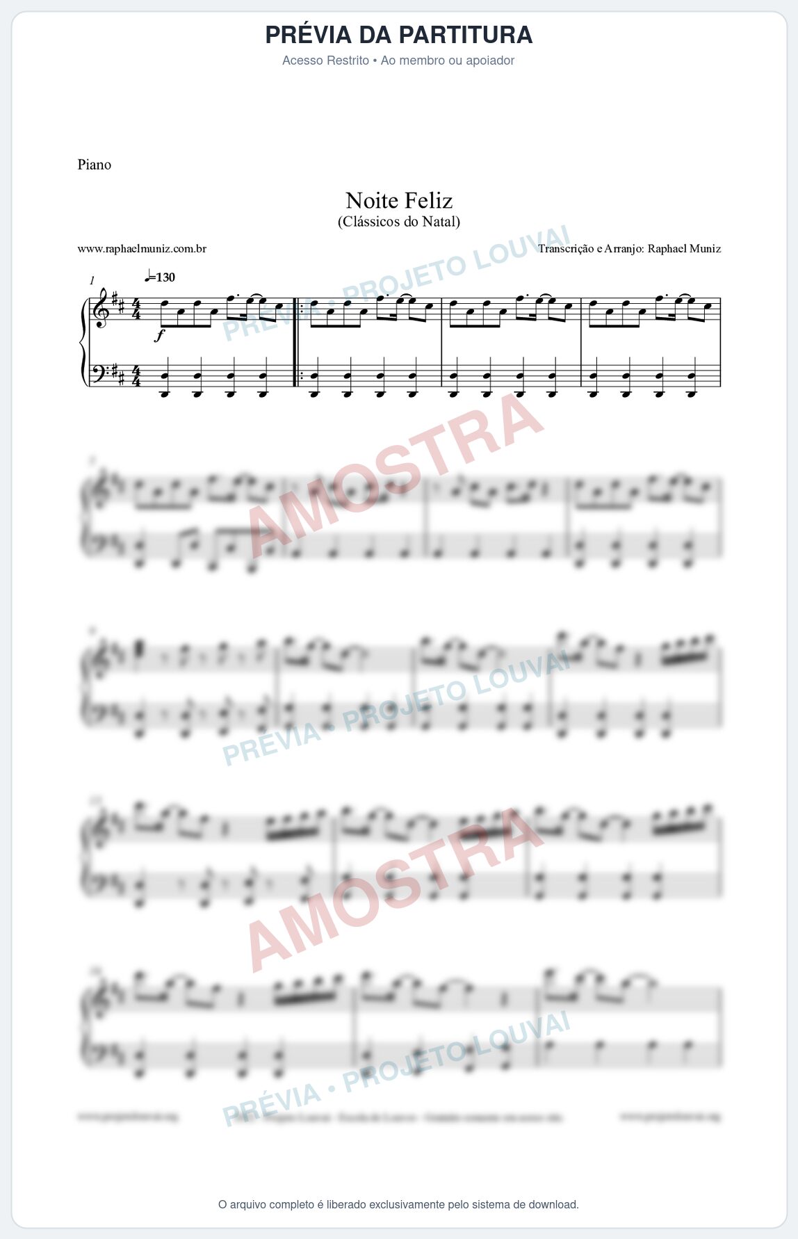 Prévia protegida da primeira página da partitura Partitura para Piano - Noite Feliz (Silent Night) - Versão 2 - Músicas de Natal